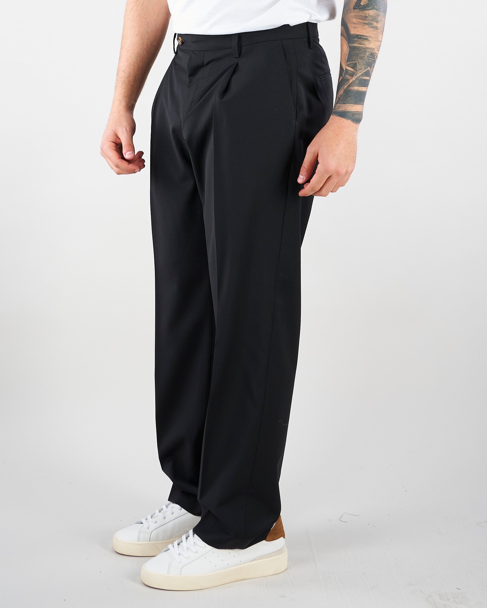 Pantalone Nero in fresco lana con pences Relaxed fit PAU3DICI041 99 3DICI 