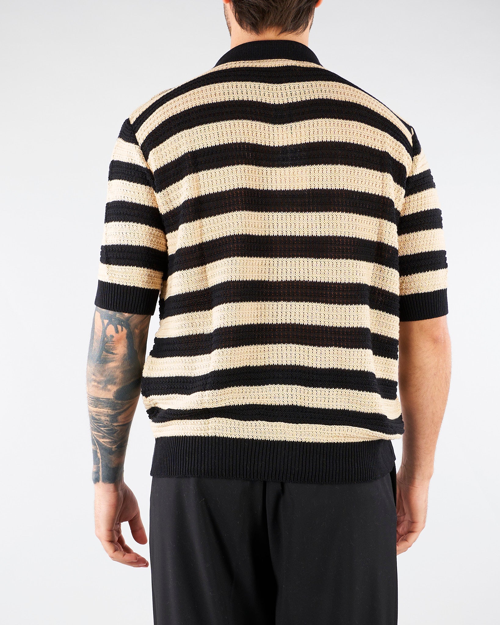 Polo in Maglia Nero-Crema a righe S6PKMAKP077 110 A PAPER KID 