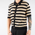Polo in Maglia Nero-Crema a righe S6PKMAKP077 110 A PAPER KID 