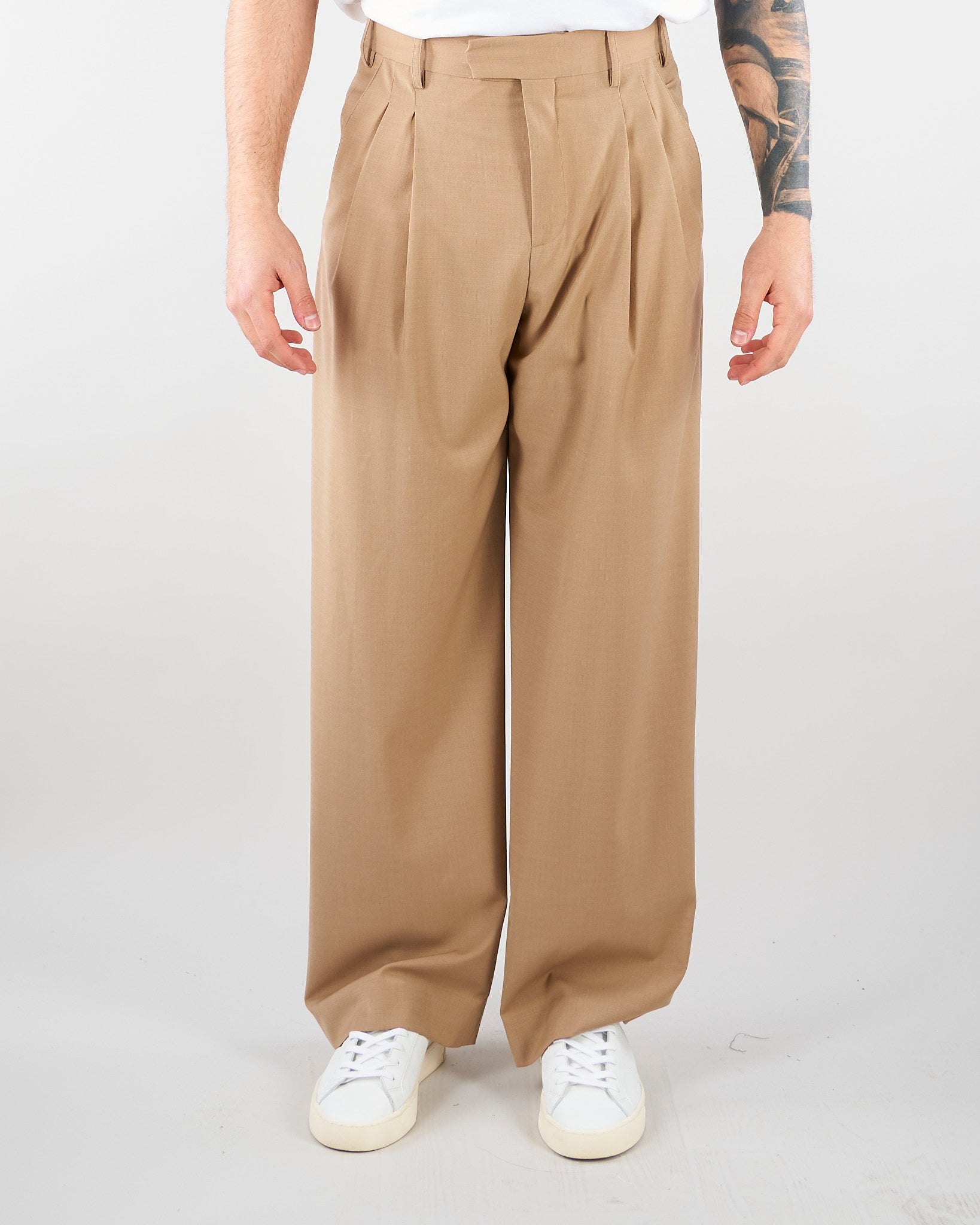 Pantalone Cammello con doppia pences e fondo ampio S6PKMAPA093 178 A PAPER KID 