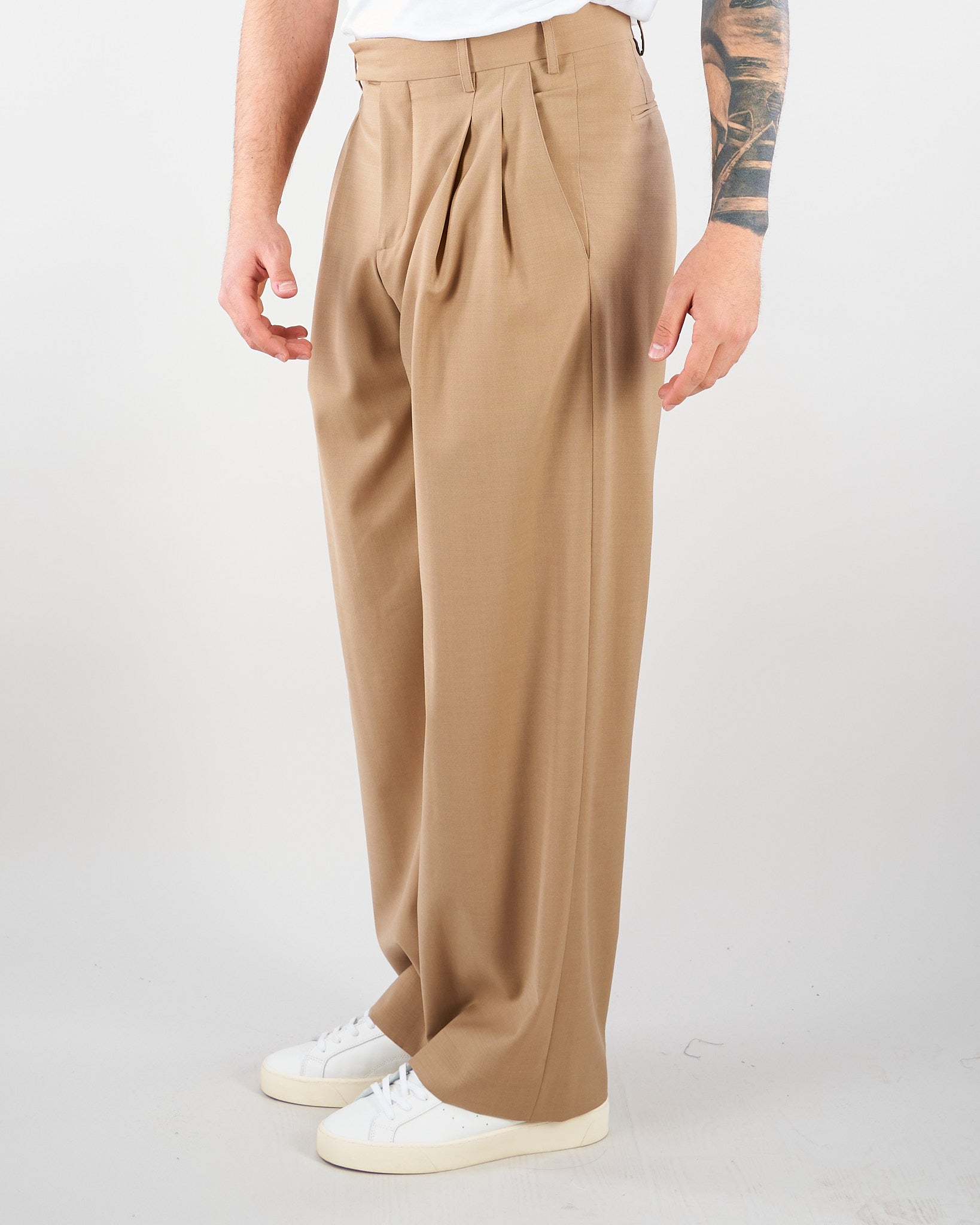 Pantalone Cammello con doppia pences e fondo ampio S6PKMAPA093 178 A PAPER KID 