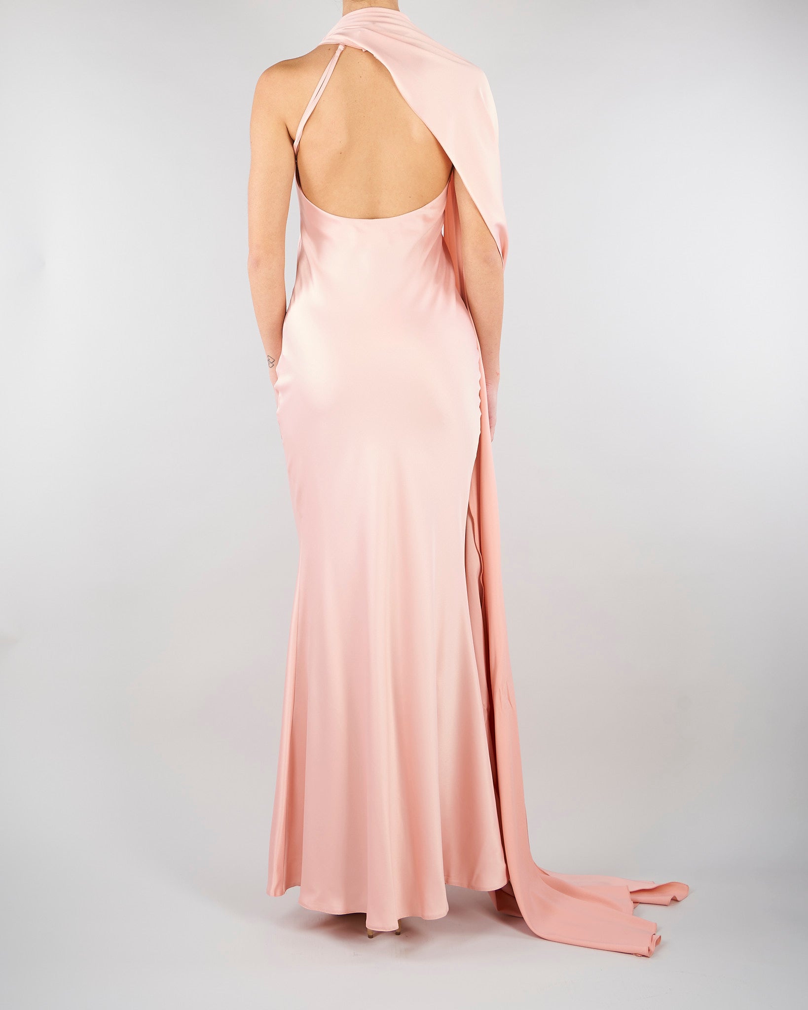 Abito lungo Rosa in raso con foulard ACT16195AB4125 713 ACTUALEE 
