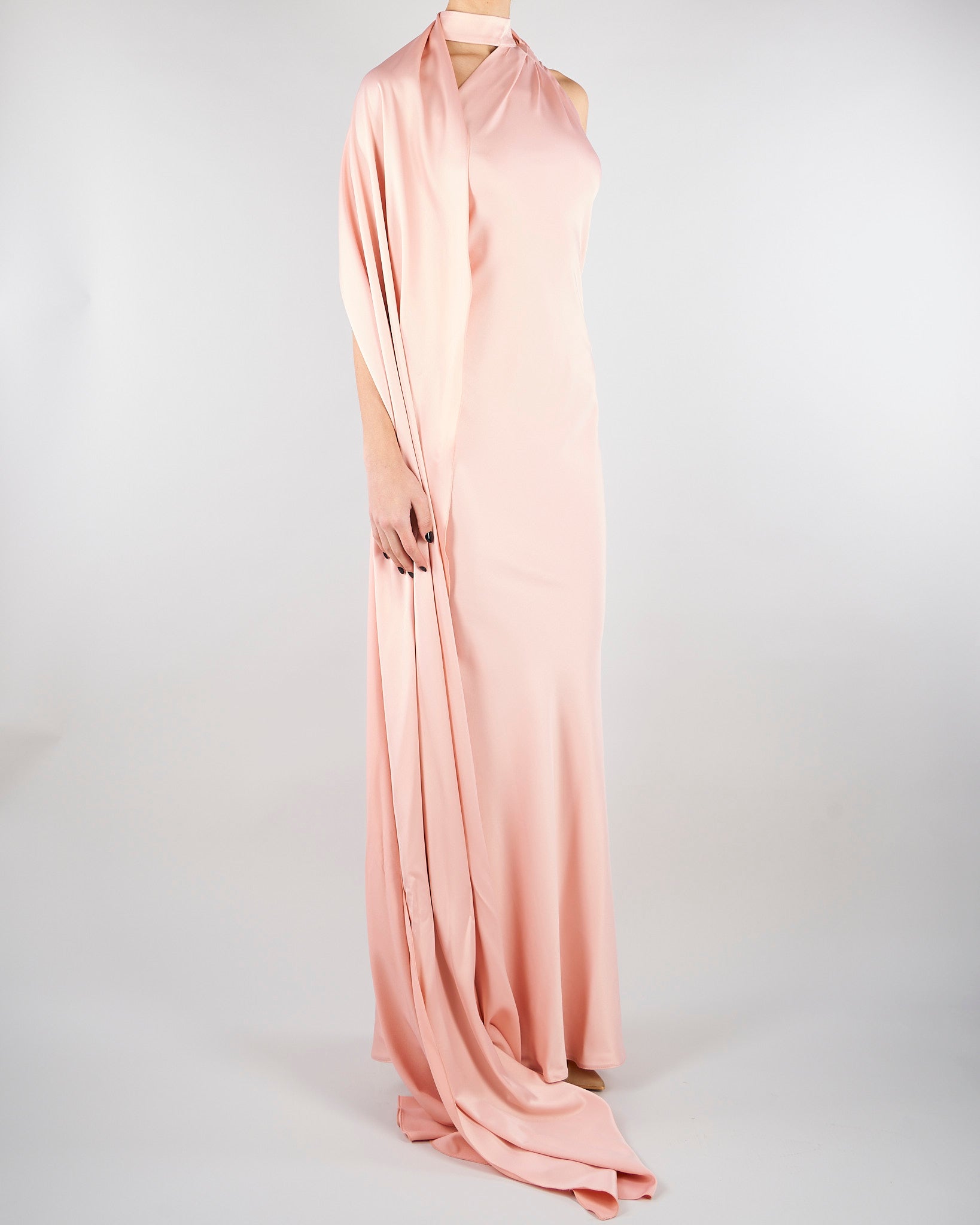 Abito lungo Rosa in raso con foulard ACT16195AB4125 713 ACTUALEE 