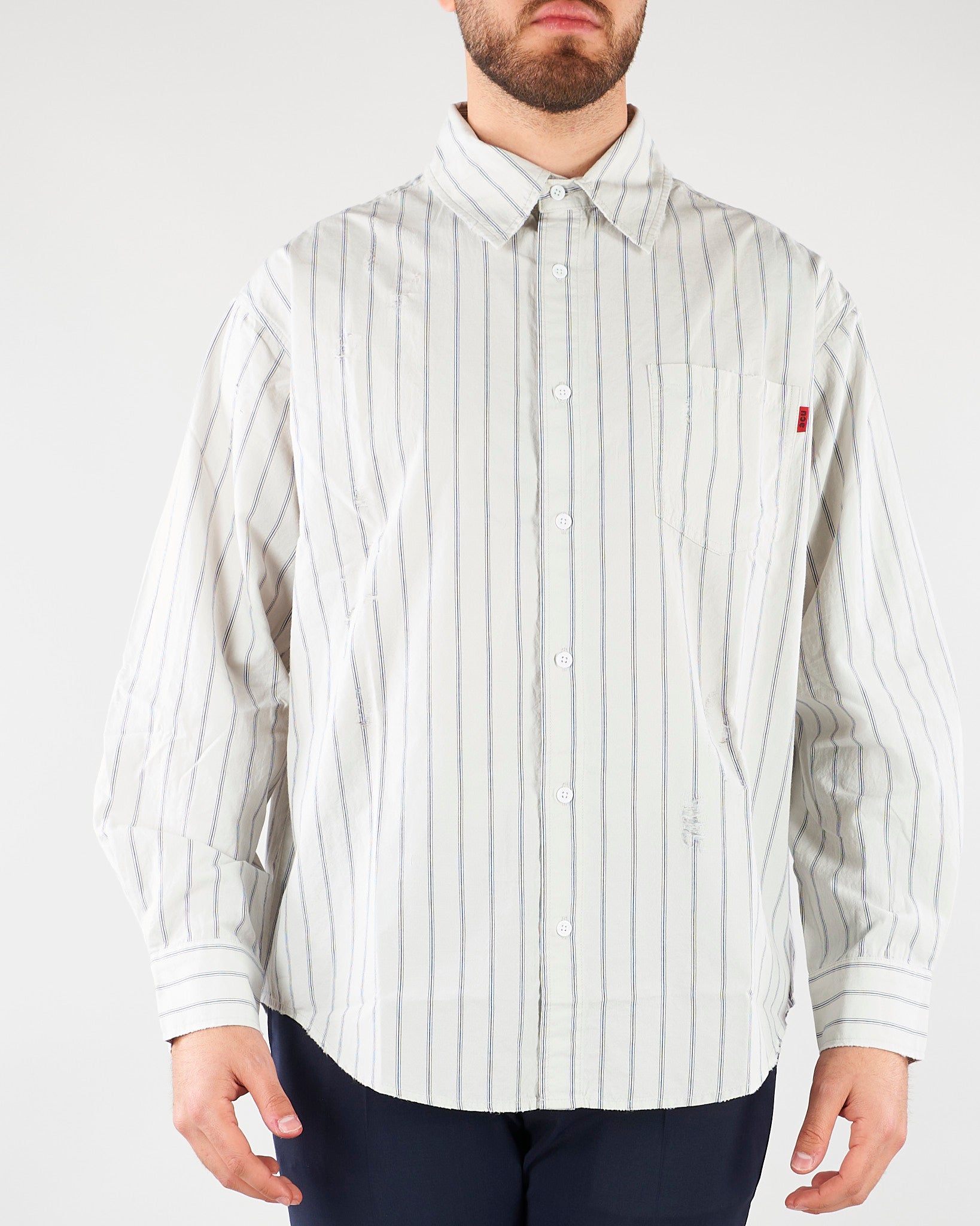 Camicia a righe Bianco-Blu Relaxed fit con rotture HTEM210301 394 ACUPUNCTURE 