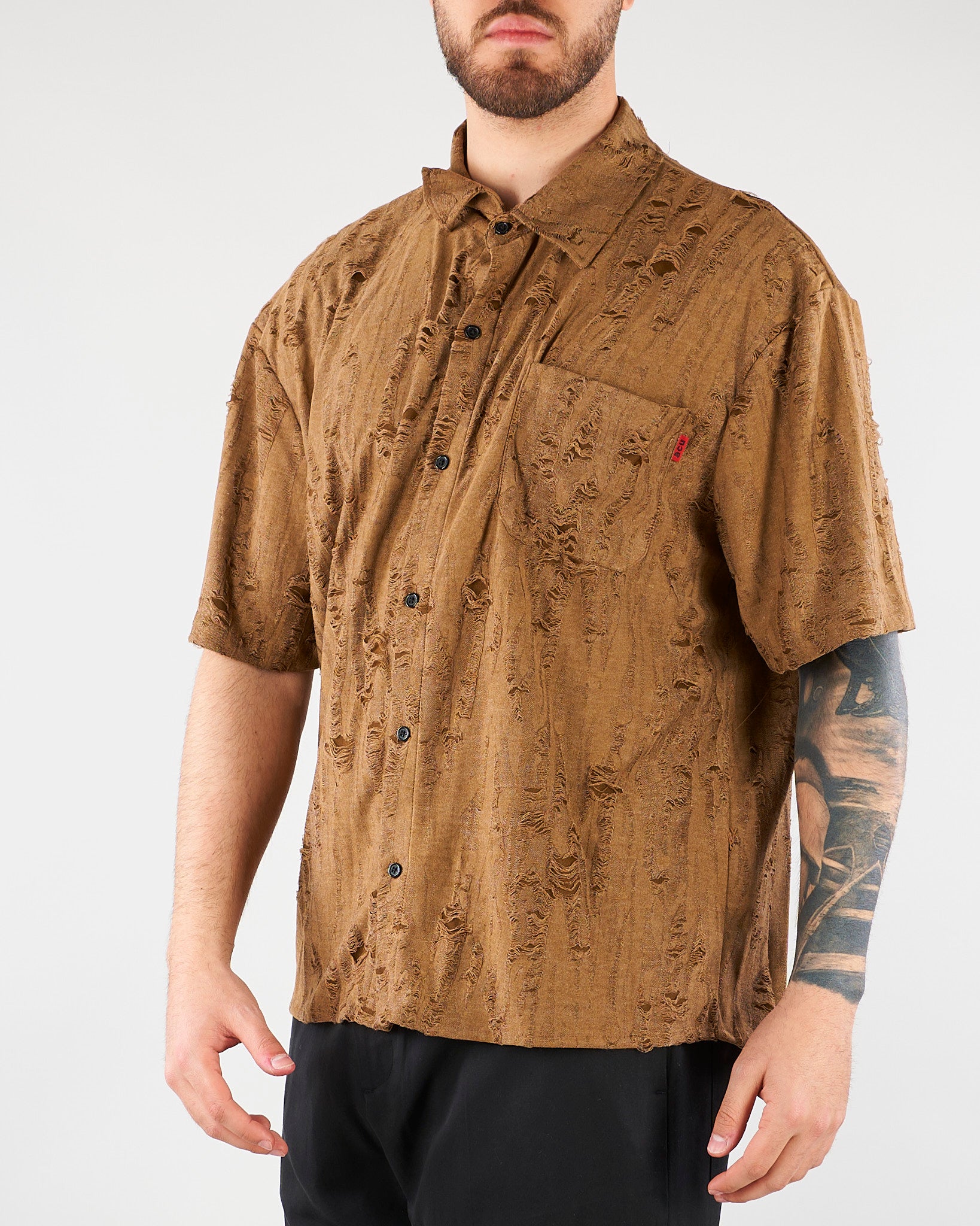 Camicia Tabacco con rotture HTEM220602 916 ACUPUNCTURE 