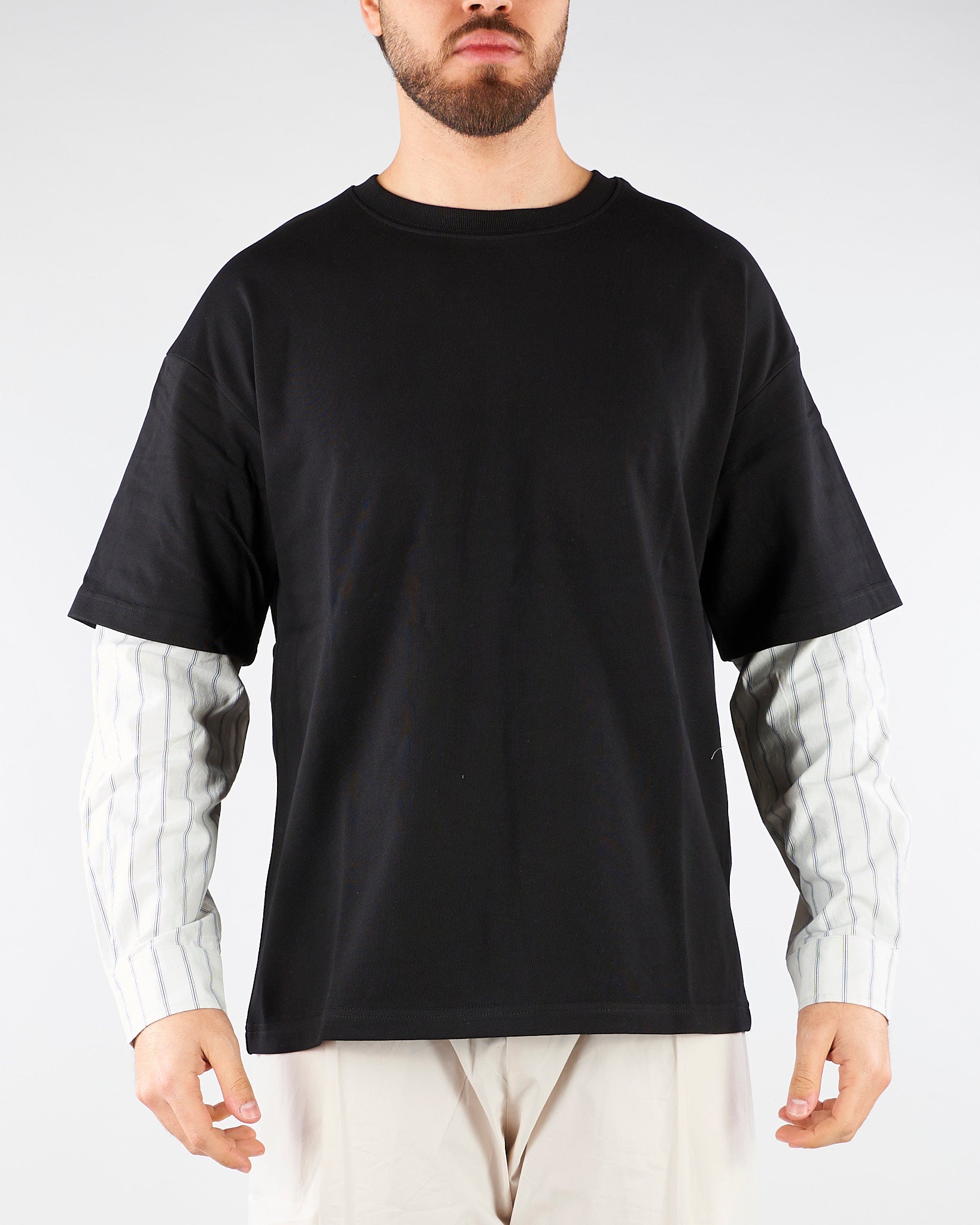 T-shirt Nero con manica lunga in camicia HTEM310501 111 ACUPUNCTURE 