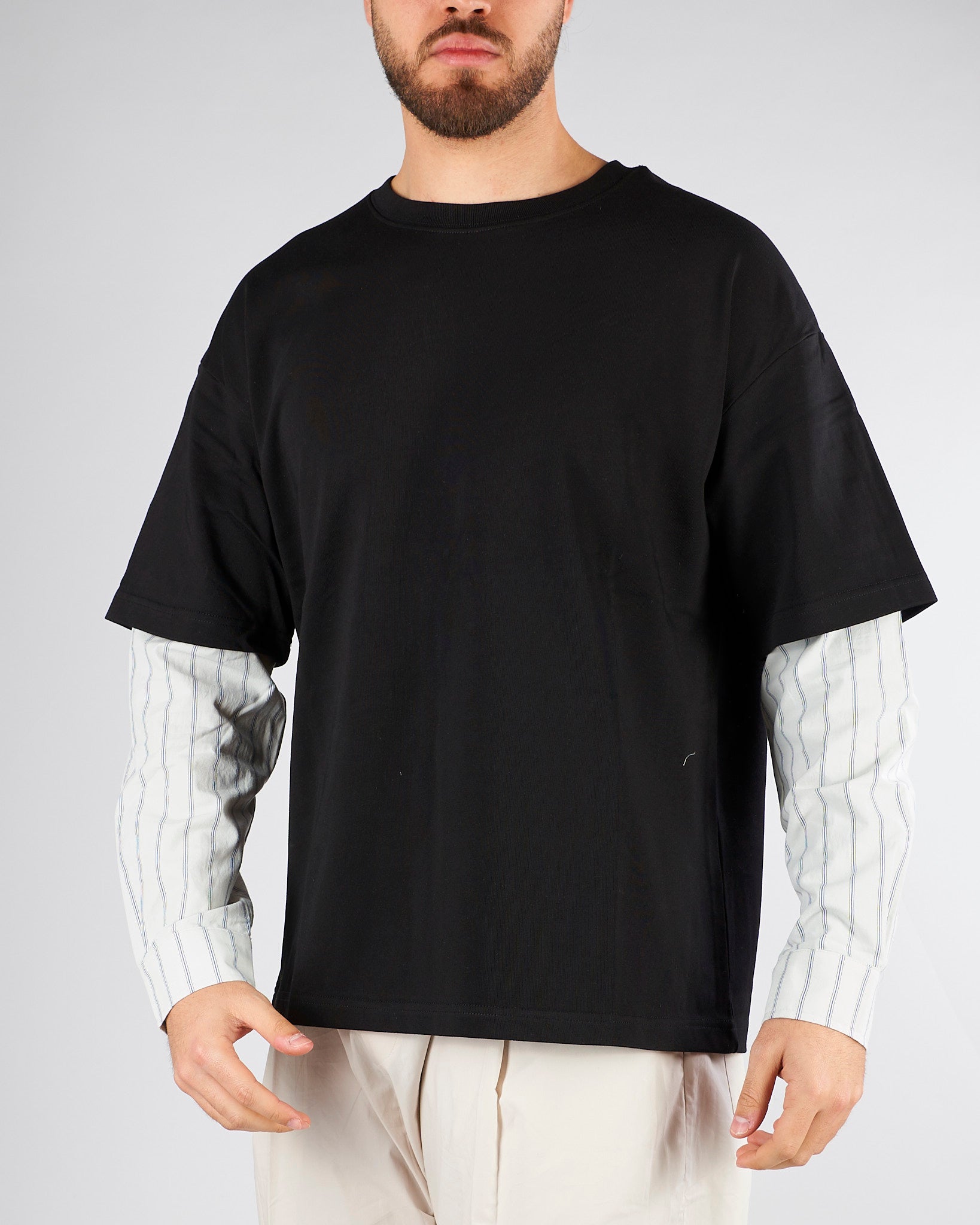 T-shirt Nero con manica lunga in camicia HTEM310501 111 ACUPUNCTURE 