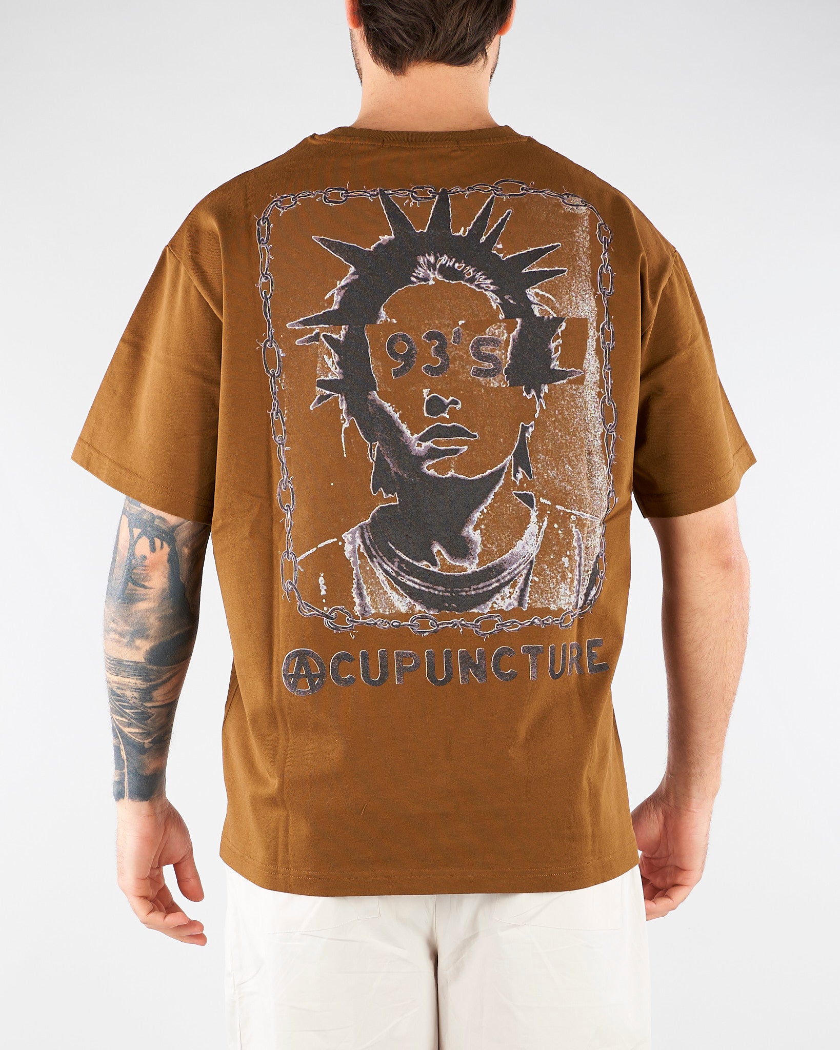 T-shirt Boxy Tabacco con logo e maxi stampa sul retro HTEM321202 917 ACUPUNCTURE 