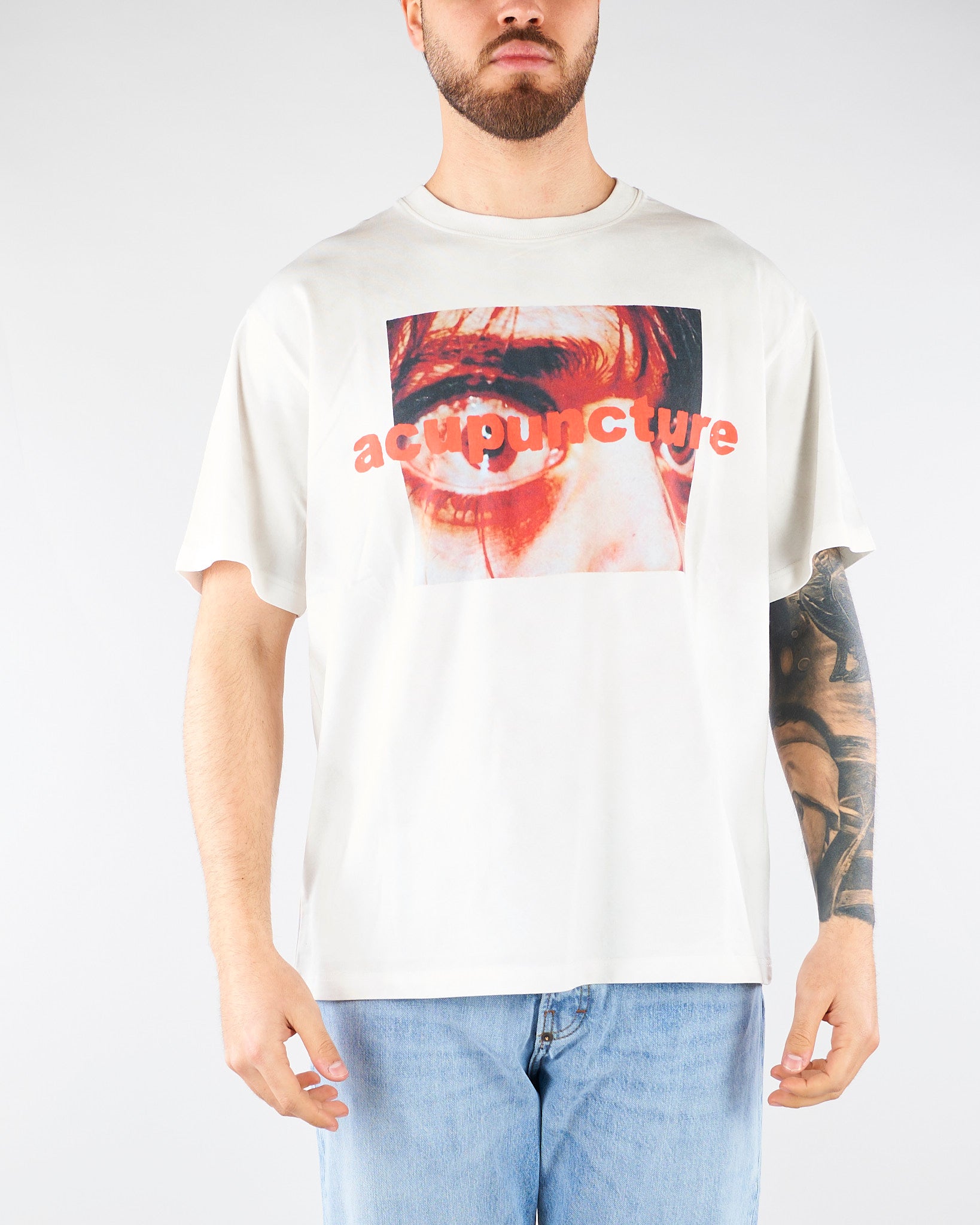 T-shirt Boxy Bianco con stampa HTEM321402 214 ACUPUNCTURE 