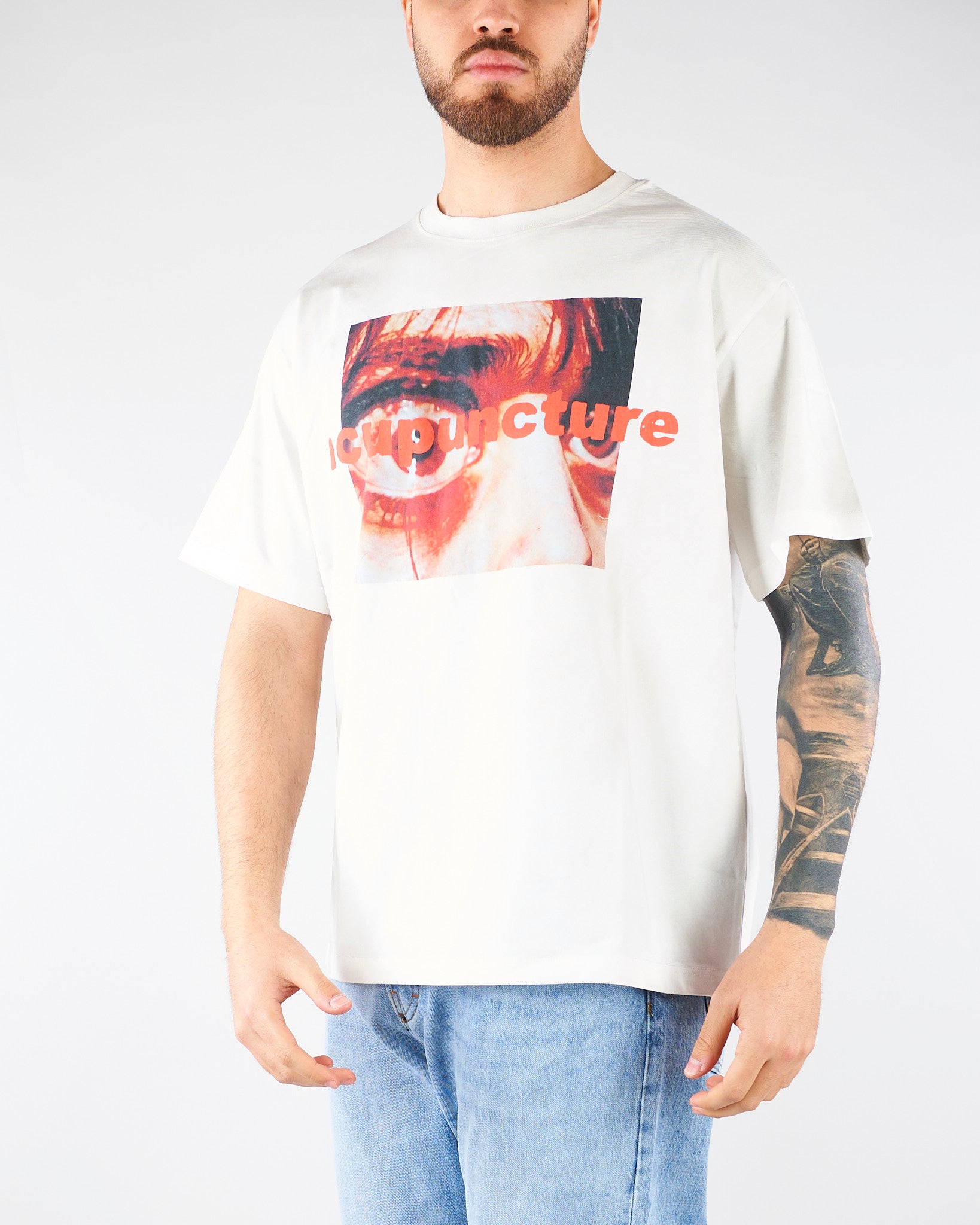 T-shirt Boxy Bianco con stampa HTEM321402 214 ACUPUNCTURE 