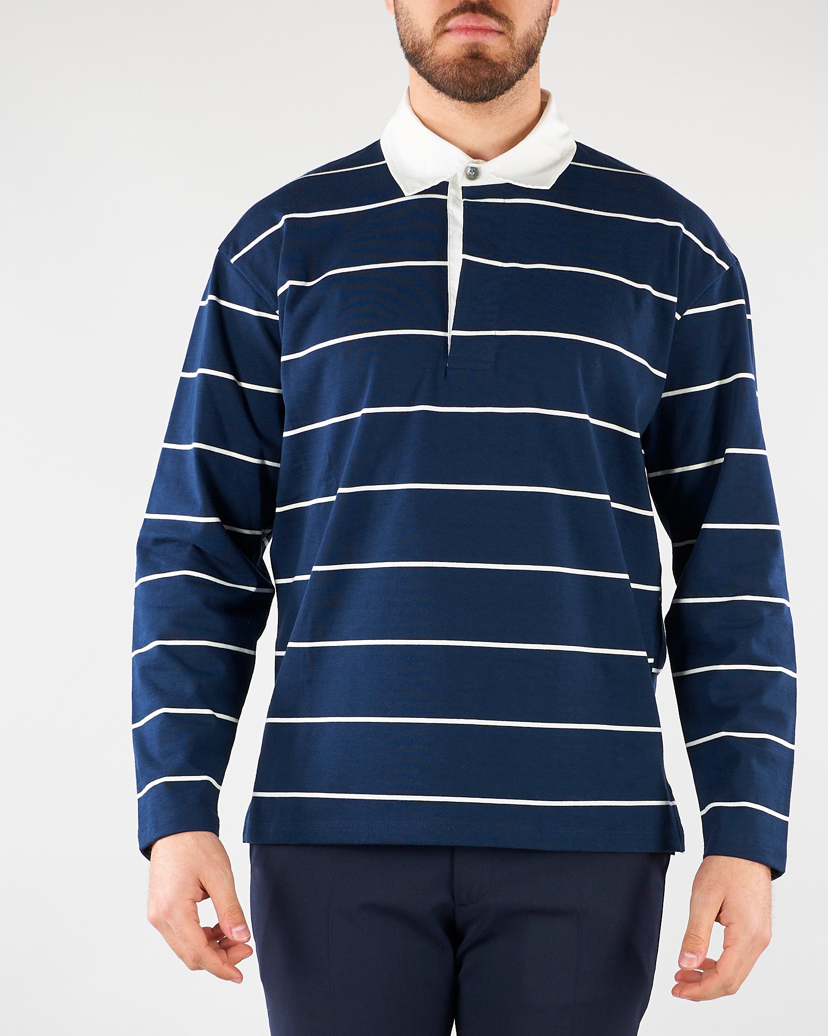 Polo Blu a righe con colletto a contrasto B6AB0011 88 AMARANTO 