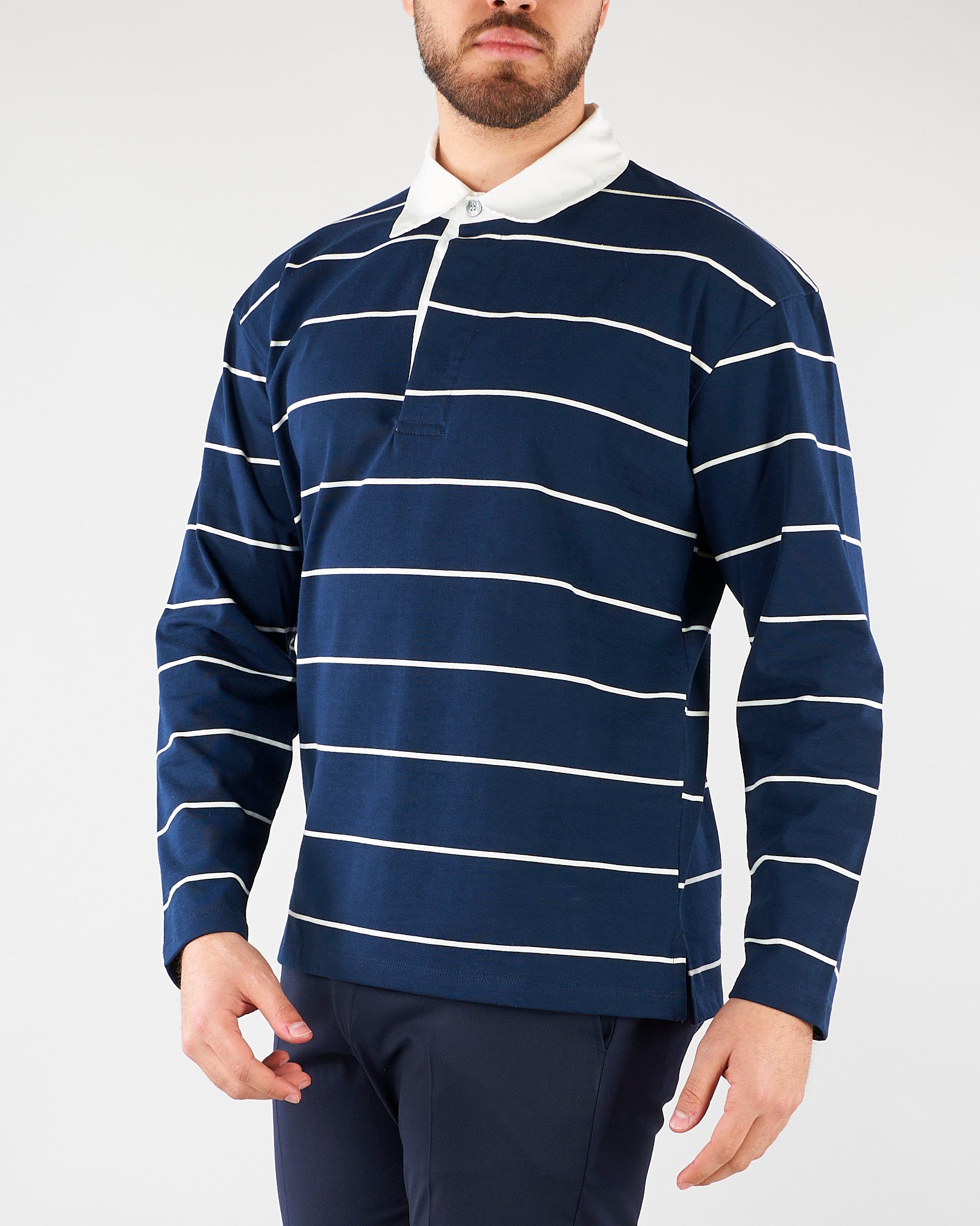Polo Blu a righe con colletto a contrasto B6AB0011 88 AMARANTO 
