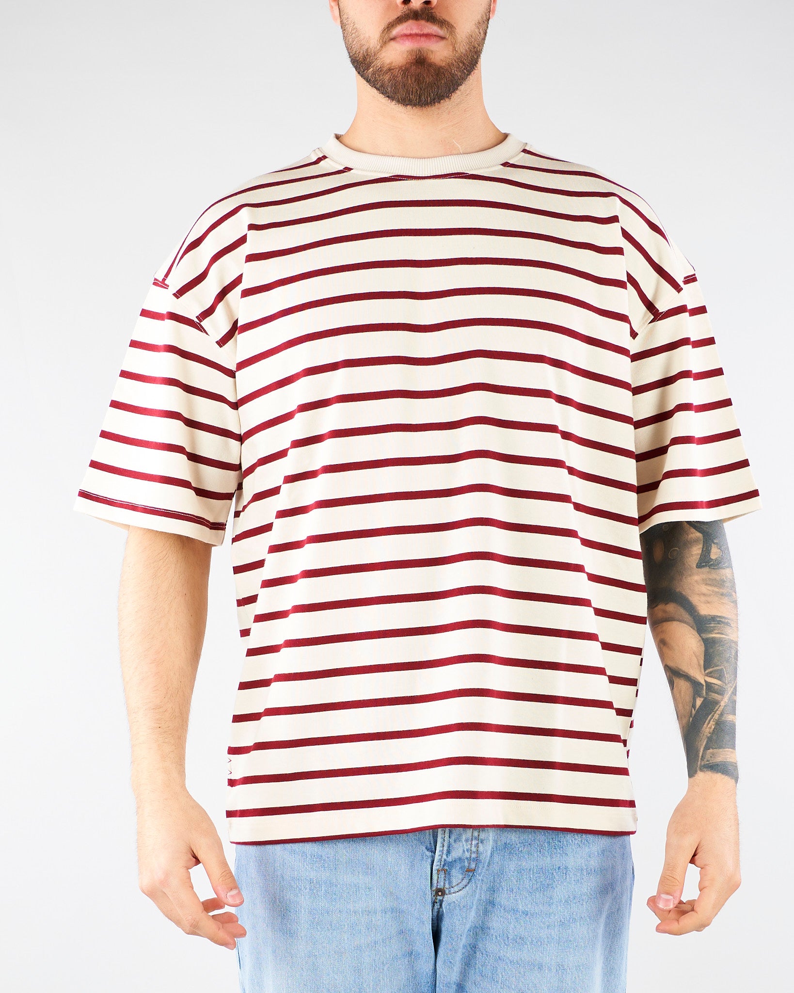 T-shirt Panna-Rosso a righe Relaxed fit B6AB0013 36A AMARANTO 