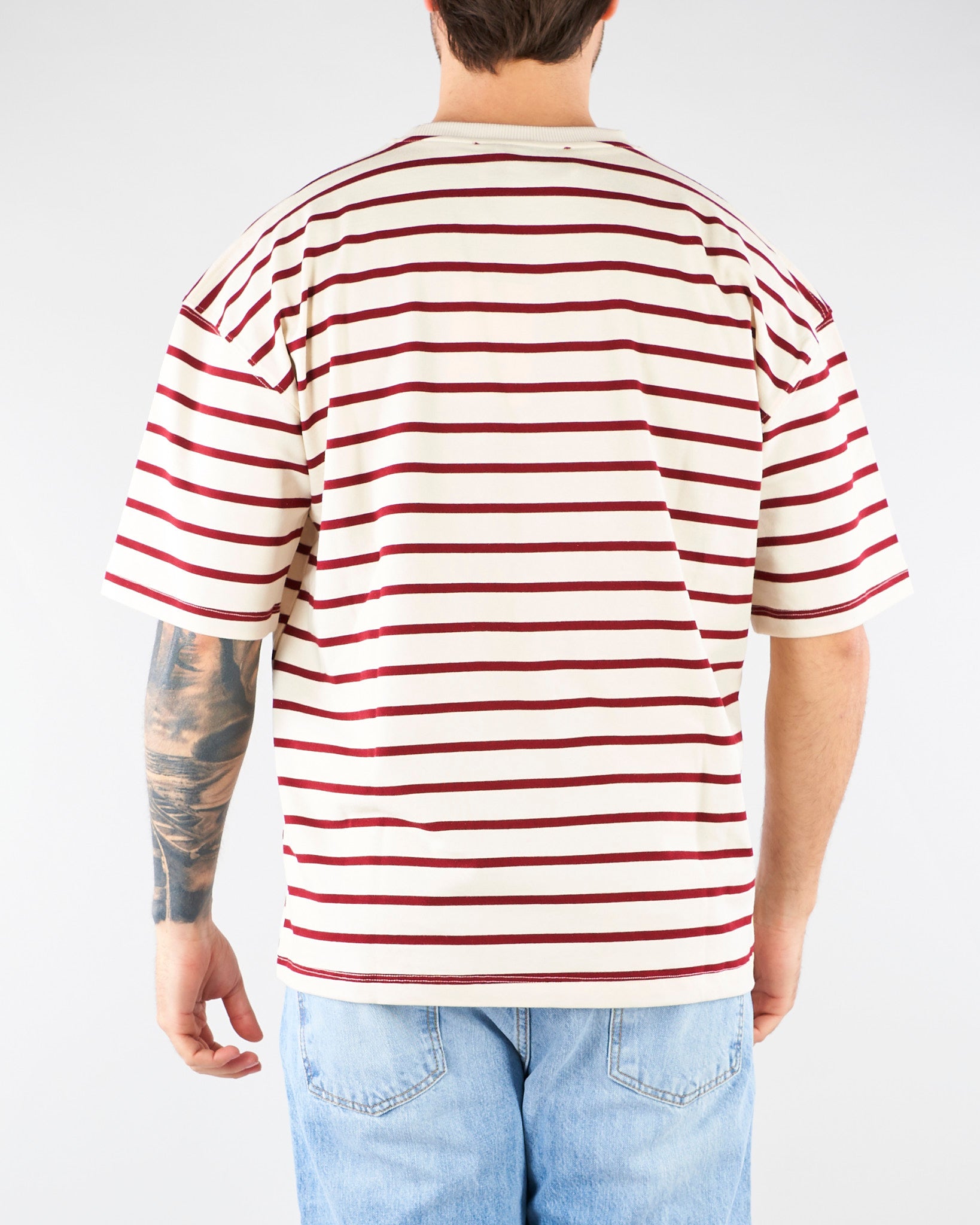 T-shirt Panna-Rosso a righe Relaxed fit B6AB0013 36A AMARANTO 