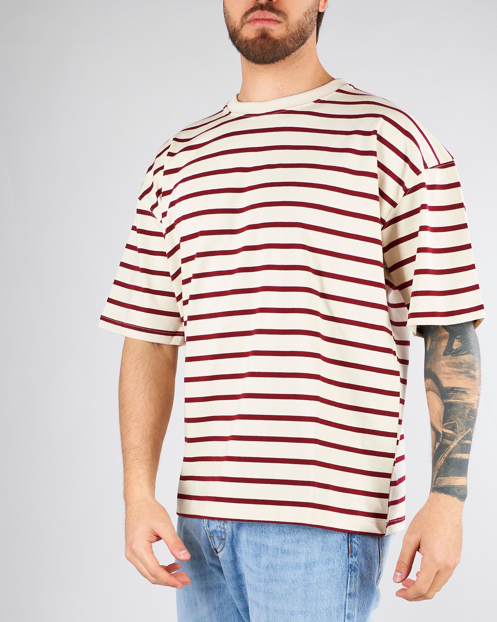 T-shirt Panna-Rosso a righe Relaxed fit B6AB0013 36A AMARANTO 