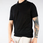 Polo Nero in maglia microforata con profili a contrasto B9AB0050 437 AMARANTO 