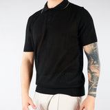 Polo Nero in maglia microforata con profili a contrasto B9AB0050 437 AMARANTO 