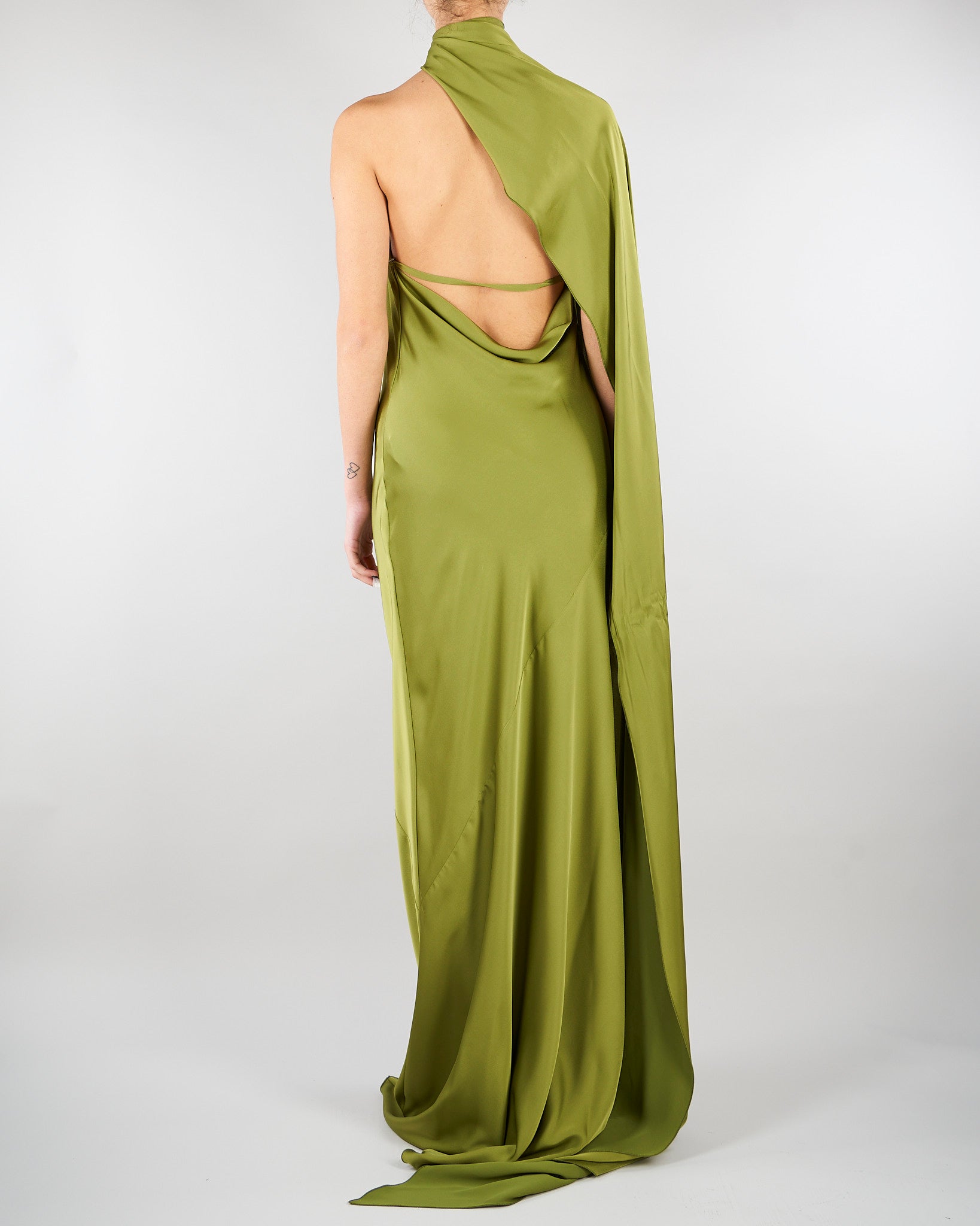 Abito Verde in satin con fiore AT132 36 ATELIER LEGORA 
