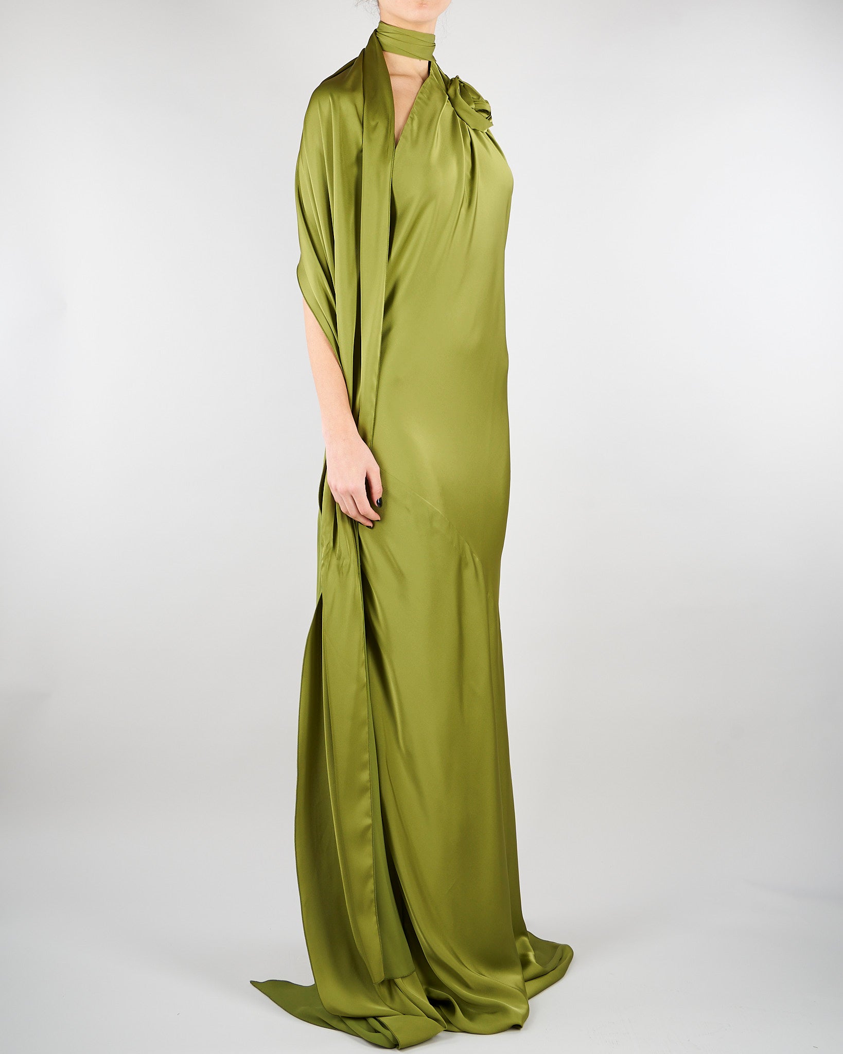 Abito Verde in satin con fiore AT132 36 ATELIER LEGORA 