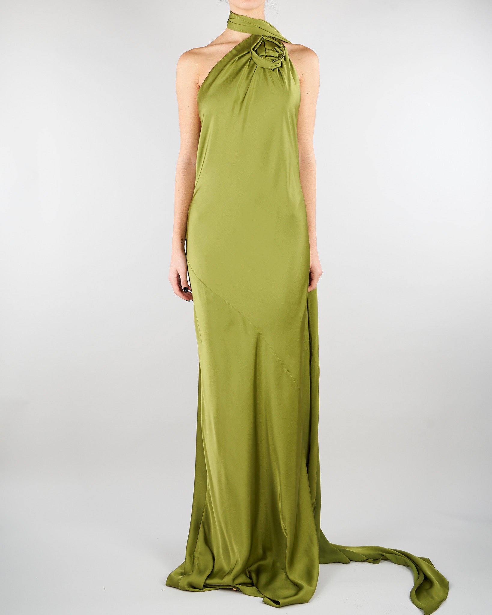 Abito Verde in satin con fiore AT132 36 ATELIER LEGORA 