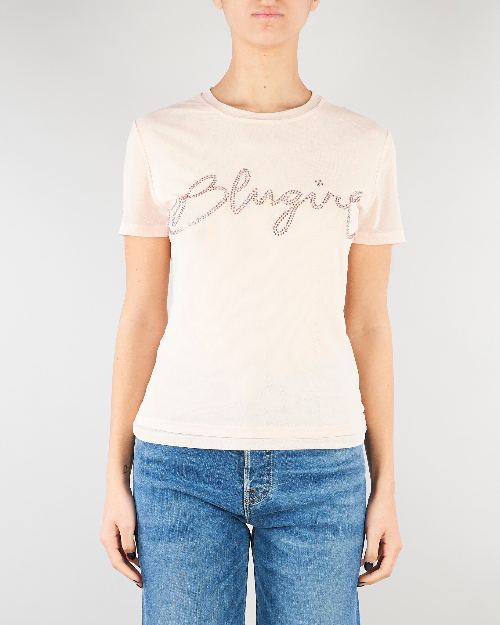 T-shirt Rosa con logo in strass RA6040J3903 21406 BLUGIRL 