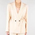 Giacca Over Crema in misto lino con ricamo RA6091T8823 P9545 BLUGIRL 