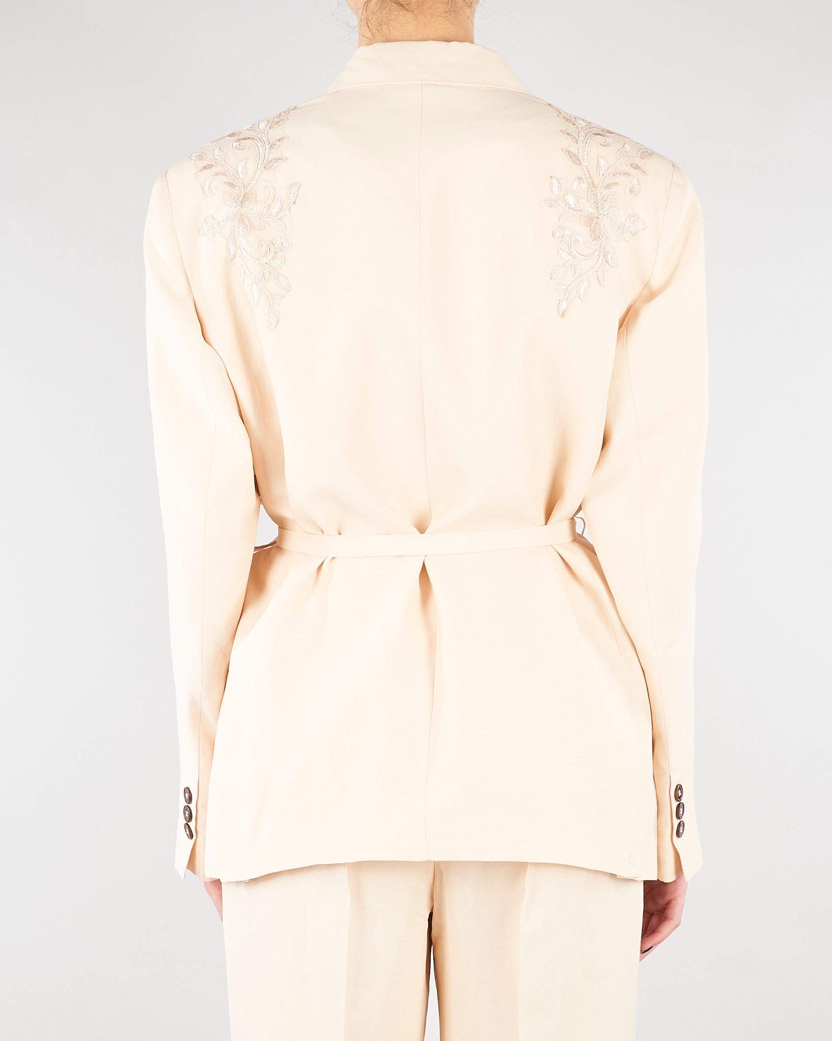 Giacca Over Crema in misto lino con ricamo RA6091T8823 P9545 BLUGIRL 