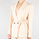 Giacca Over Crema in misto lino con ricamo RA6091T8823 P9545 BLUGIRL 
