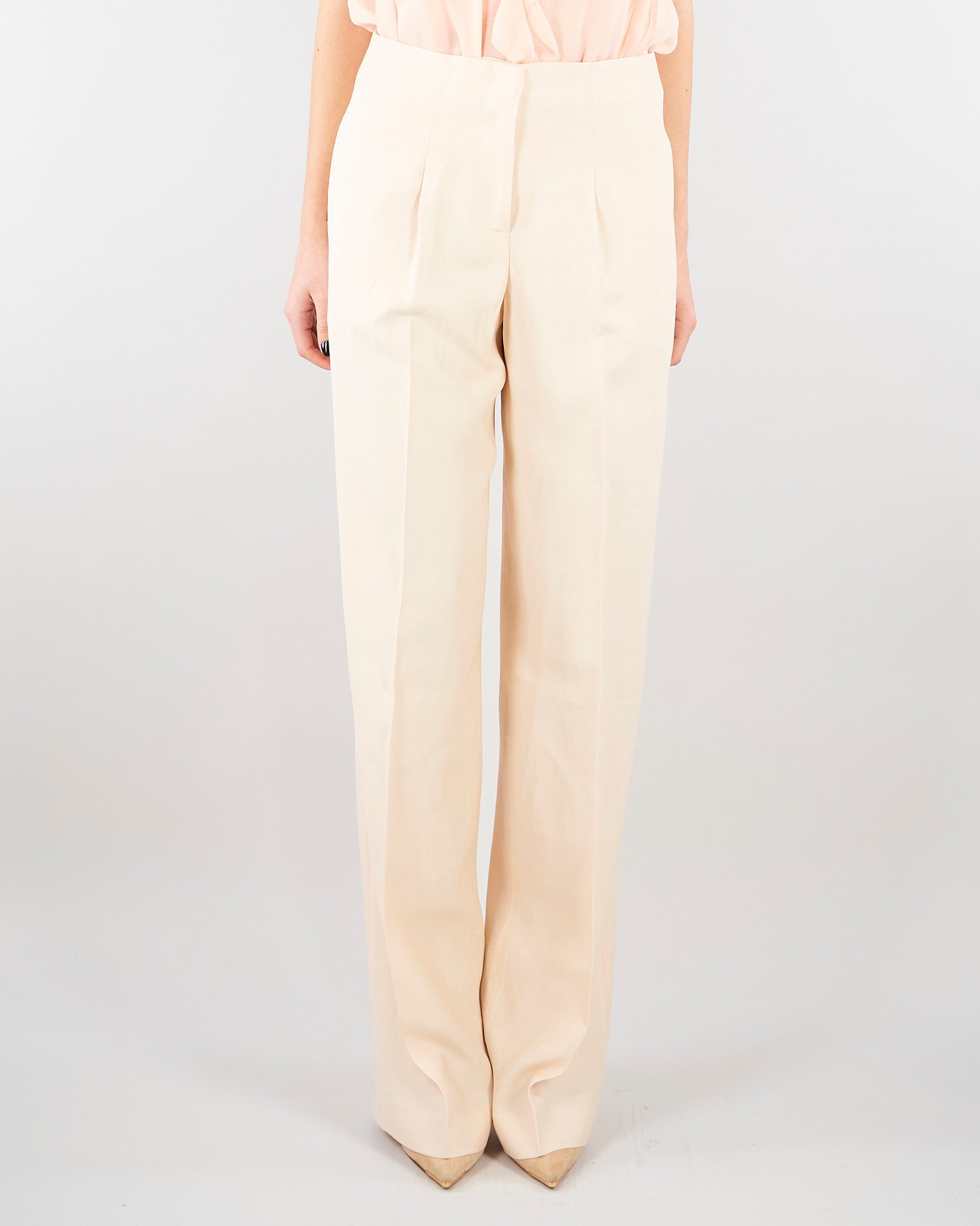 Pantaloni Crema wide leg in misto lino RA6094T8823 21406 BLUGIRL 