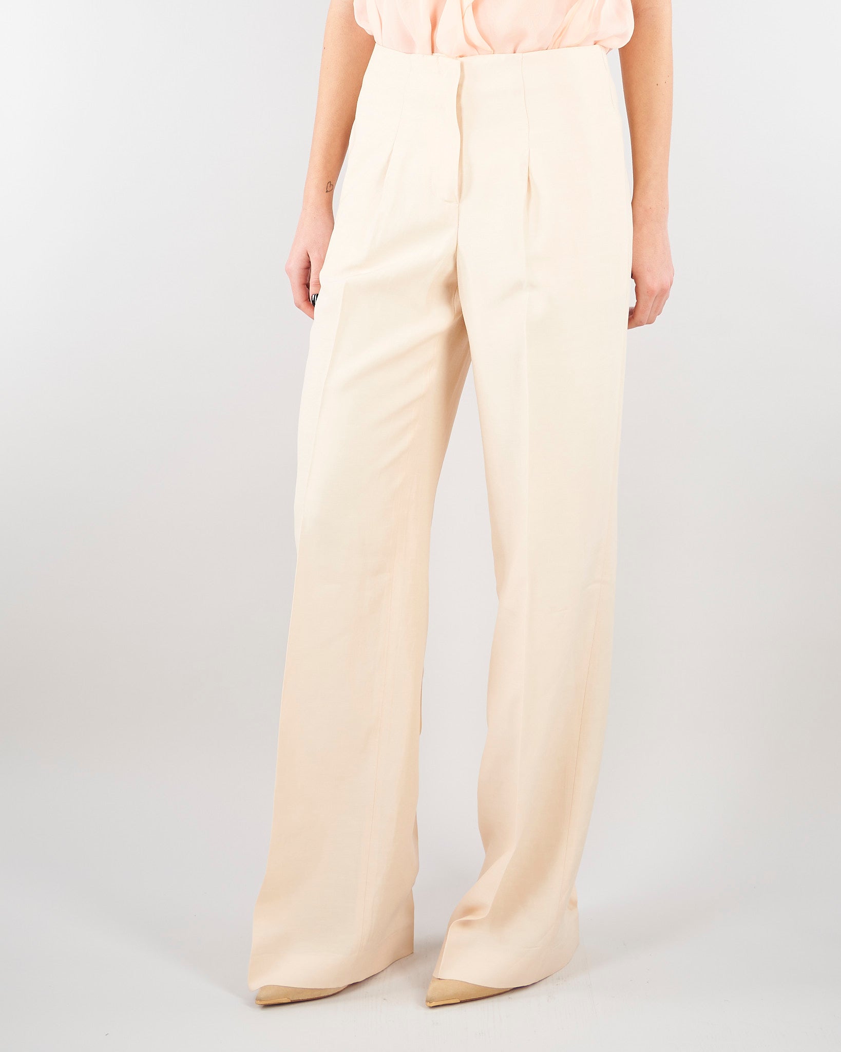 Pantaloni Crema wide leg in misto lino RA6094T8823 21406 BLUGIRL 