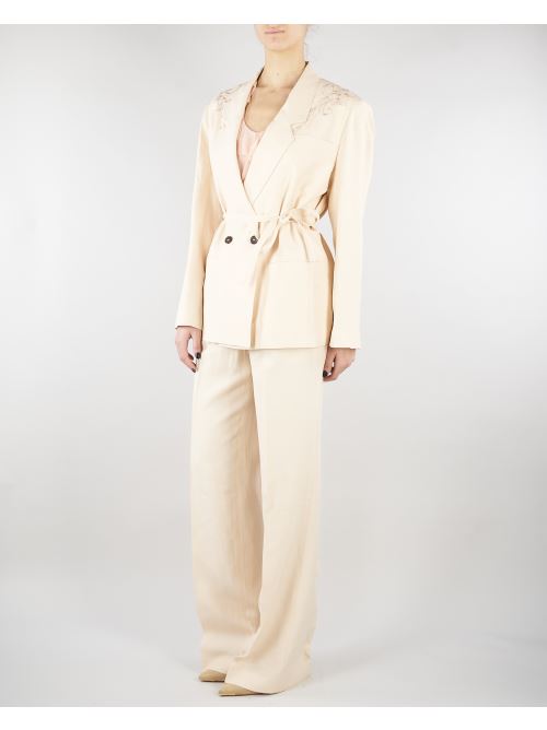 Pantaloni Crema wide leg in misto lino RA6094T8823 21406 BLUGIRL 
