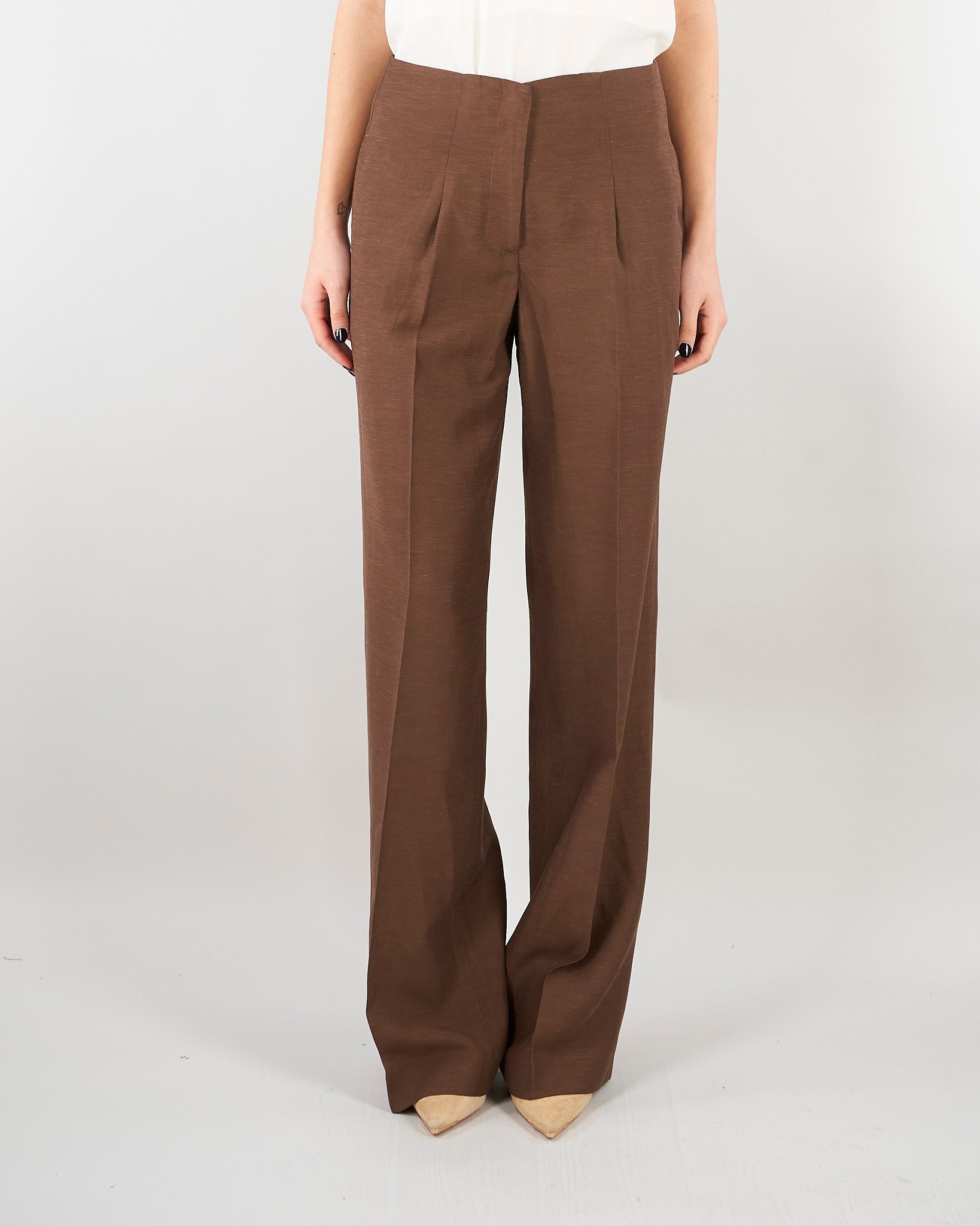 Pantaloni Cioccolato wide leg in misto lino RA6094T8823 90913 BLUGIRL 