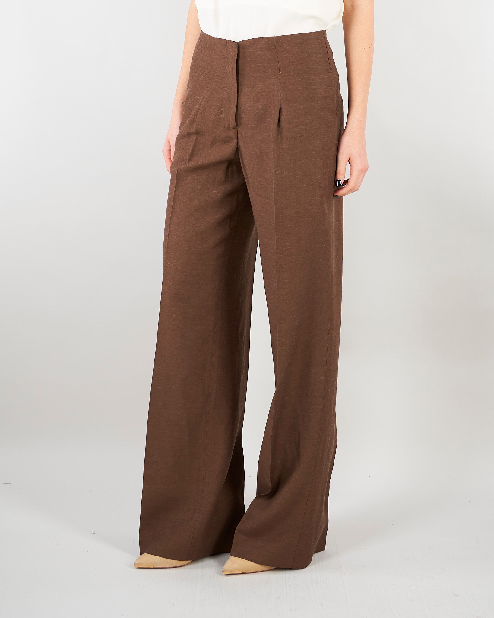 Pantaloni Cioccolato wide leg in misto lino RA6094T8823 90913 BLUGIRL 