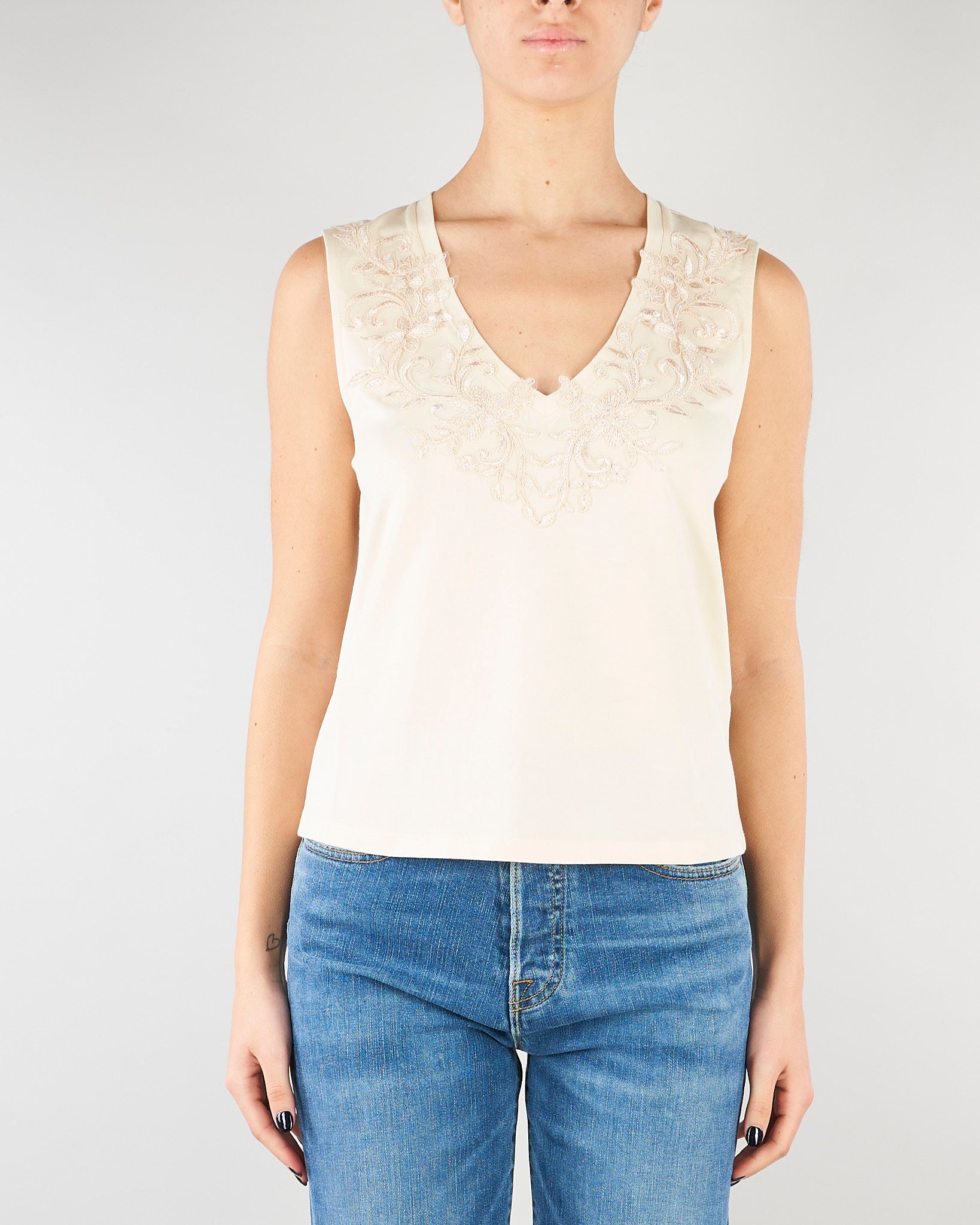 Top Crema in jersey con pizzo RA6152J5003 21406 BLUGIRL 