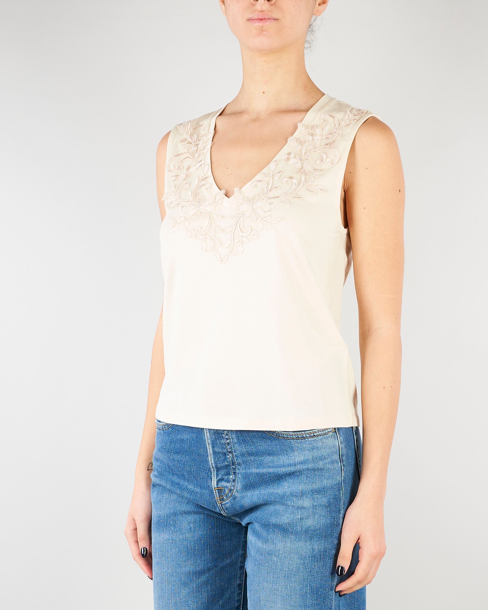 Top Crema in jersey con pizzo RA6152J5003 21406 BLUGIRL 