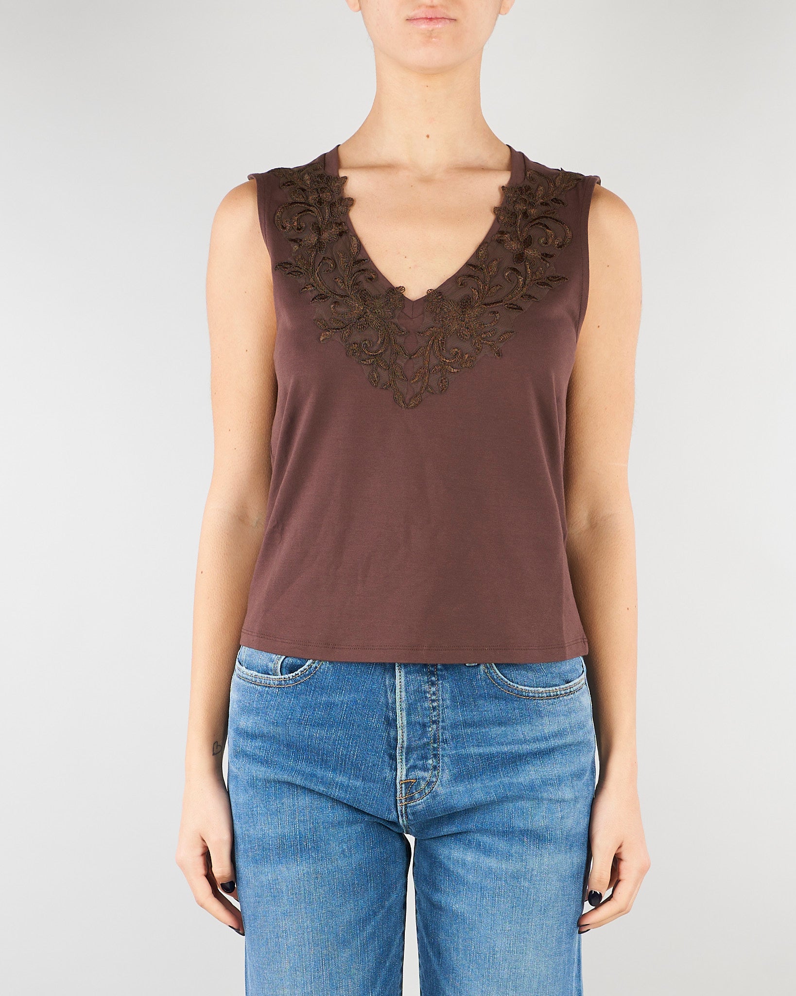Top Cioccolato in jersey con pizzo RA6152J5003 90913 BLUGIRL 