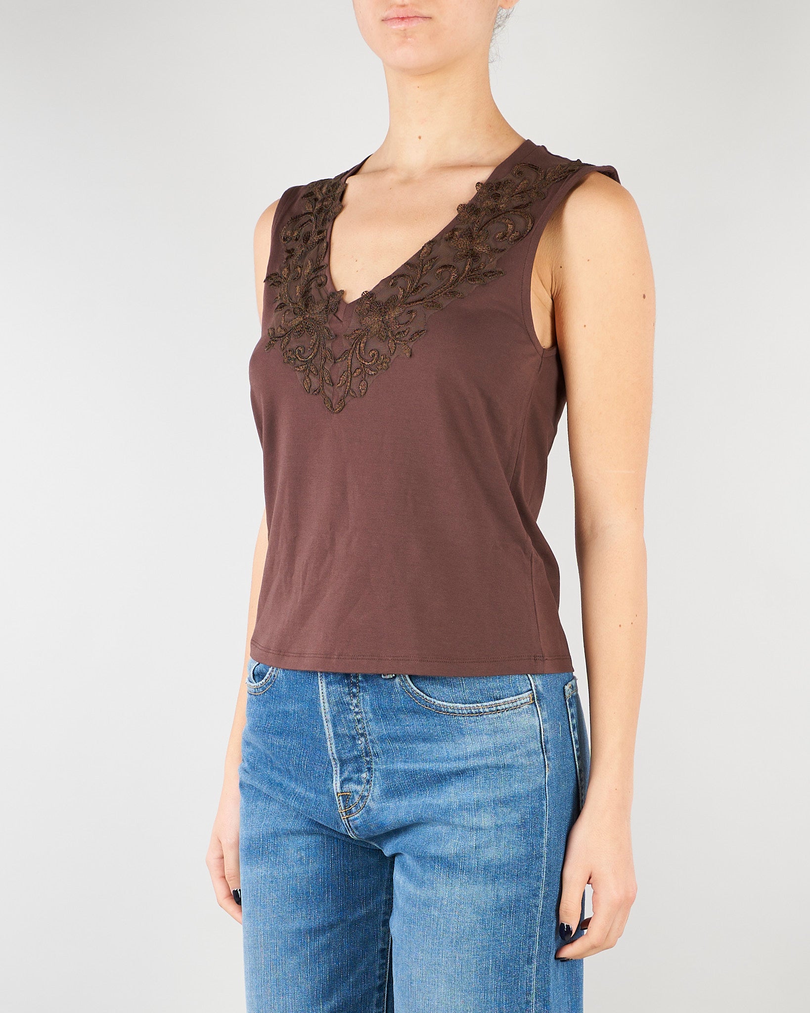 Top Cioccolato in jersey con pizzo RA6152J5003 90913 BLUGIRL 