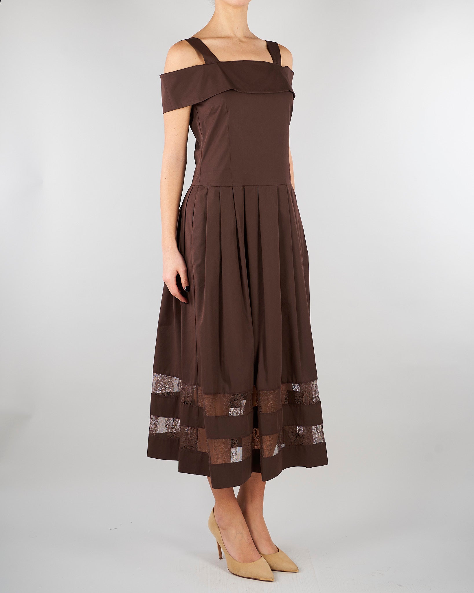 Abito midi Marrone in cotone e pizzo RA6154T544A 90913 BLUGIRL 