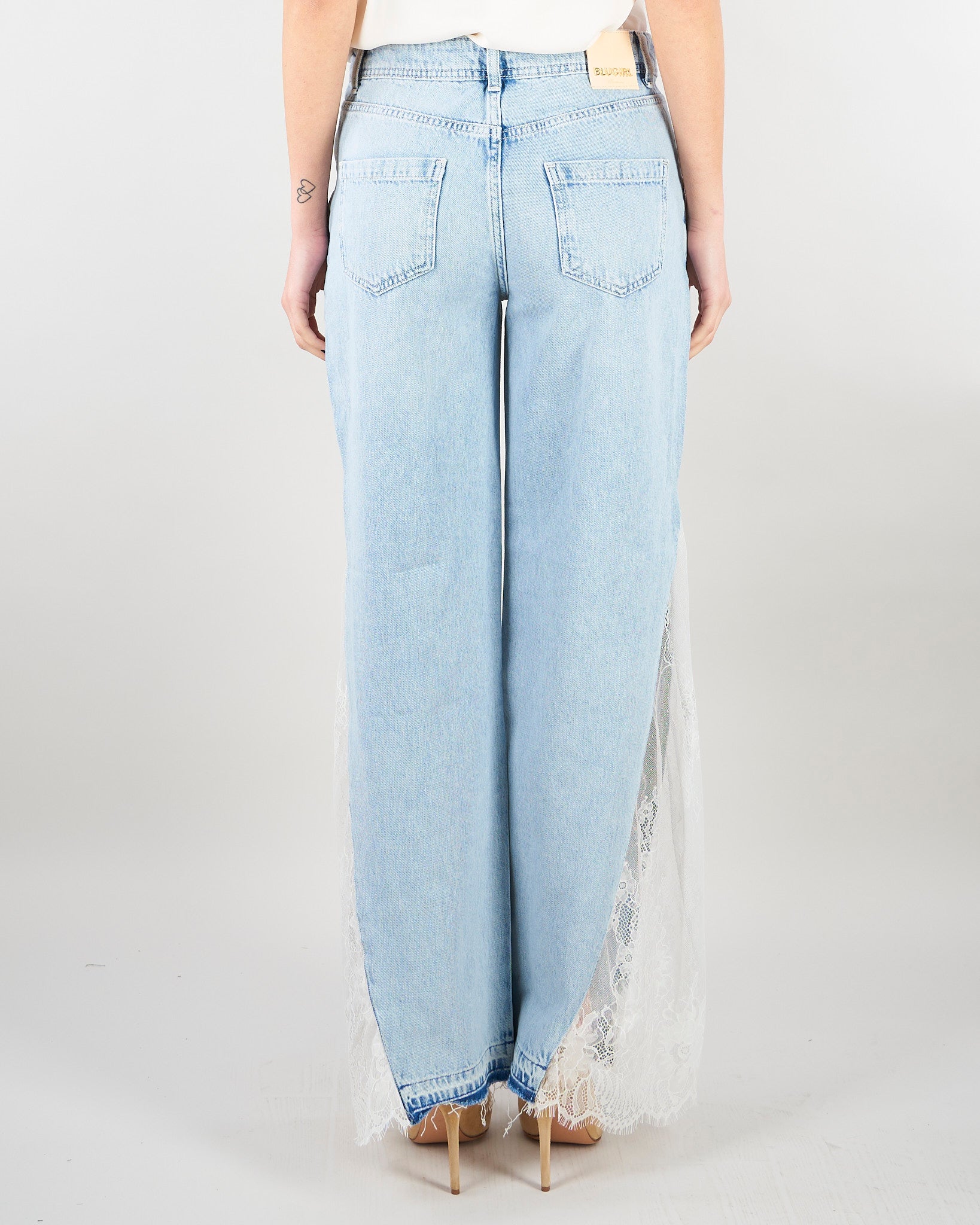 Jeans ampi in denim con pizzo RA6181D5009 77488 BLUGIRL 