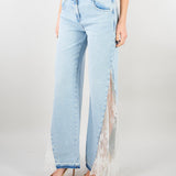 Jeans ampi in denim con pizzo RA6181D5009 77488 BLUGIRL 