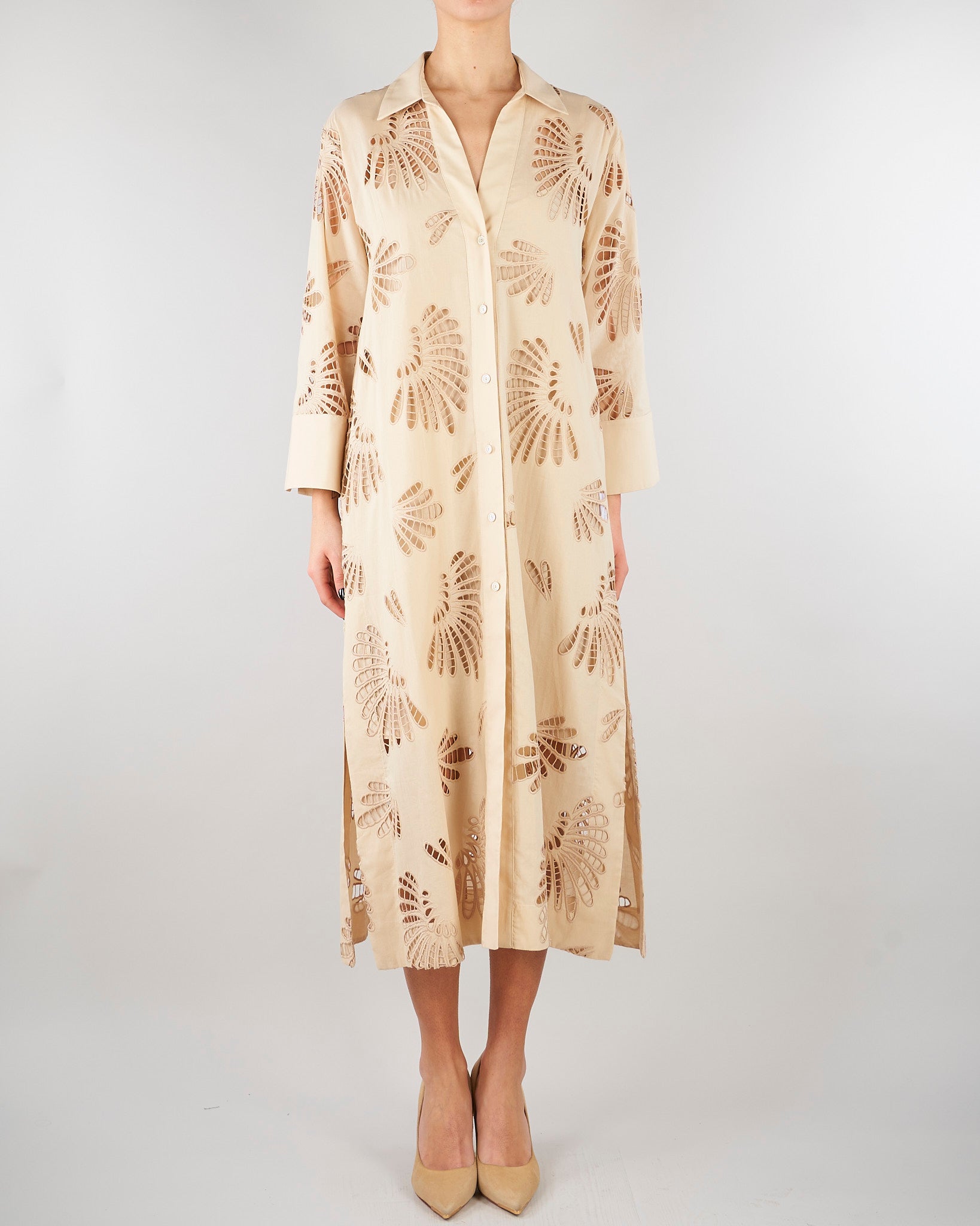Abito Beige in cotone con ricami D3429760 91 CLIPS 