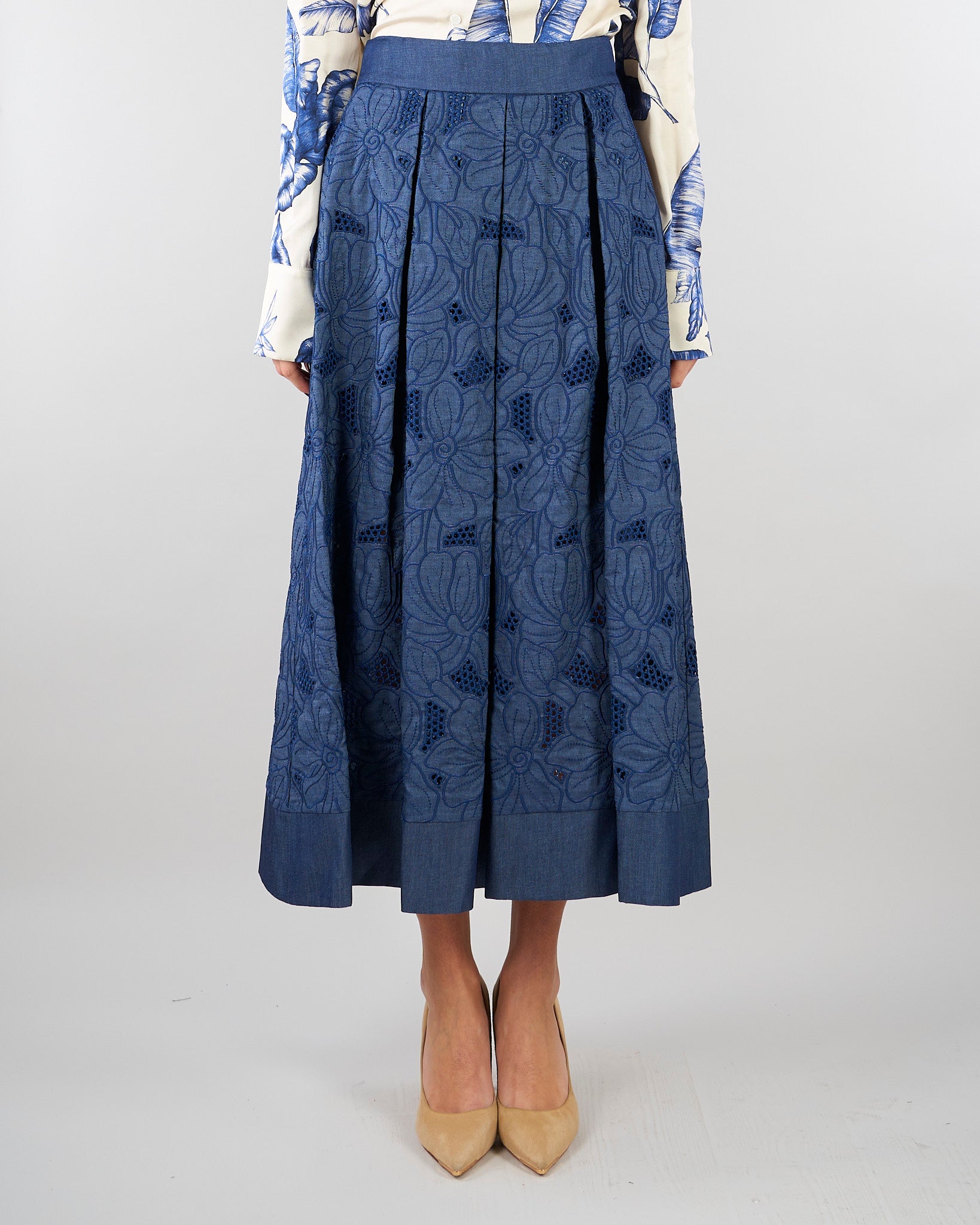 Gonna jacquard Blu con pieghe E1189734 81 CLIPS 