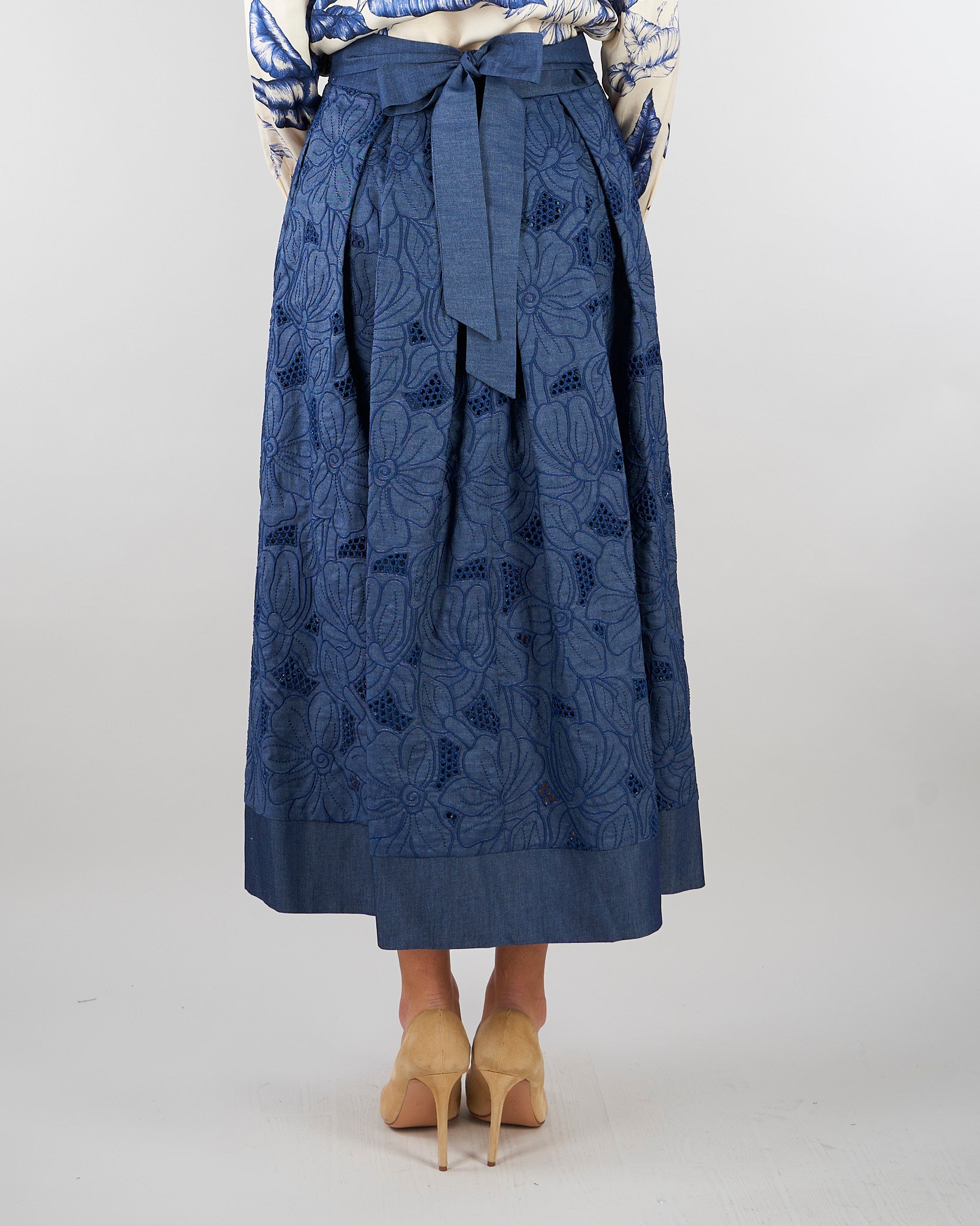 Gonna jacquard Blu con pieghe E1189734 81 CLIPS 