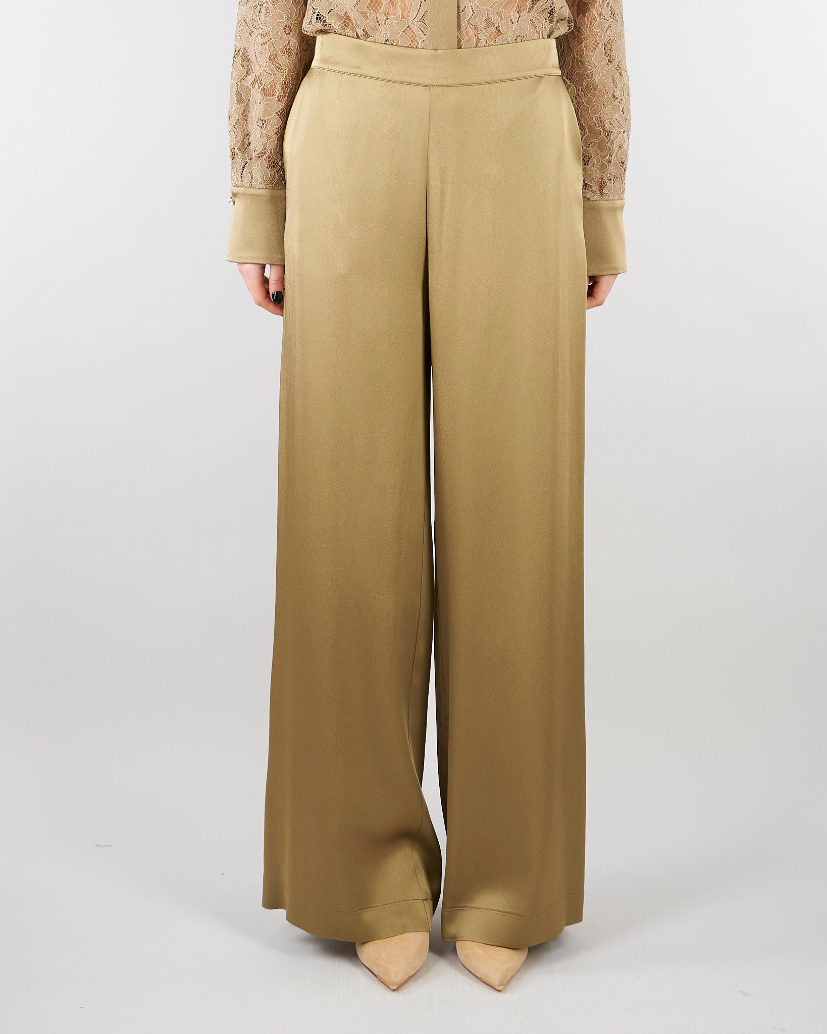 Pantalone Verde in satin wide leg E2259420 30 CLIPS 