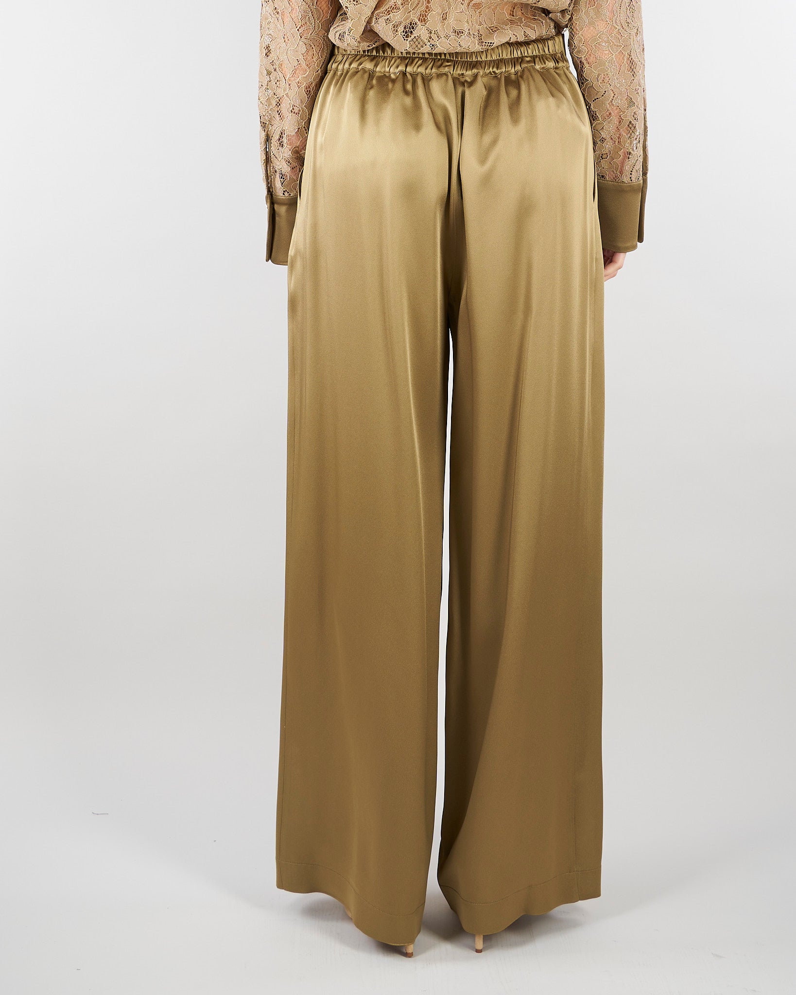 Pantalone Verde in satin wide leg E2259420 30 CLIPS 