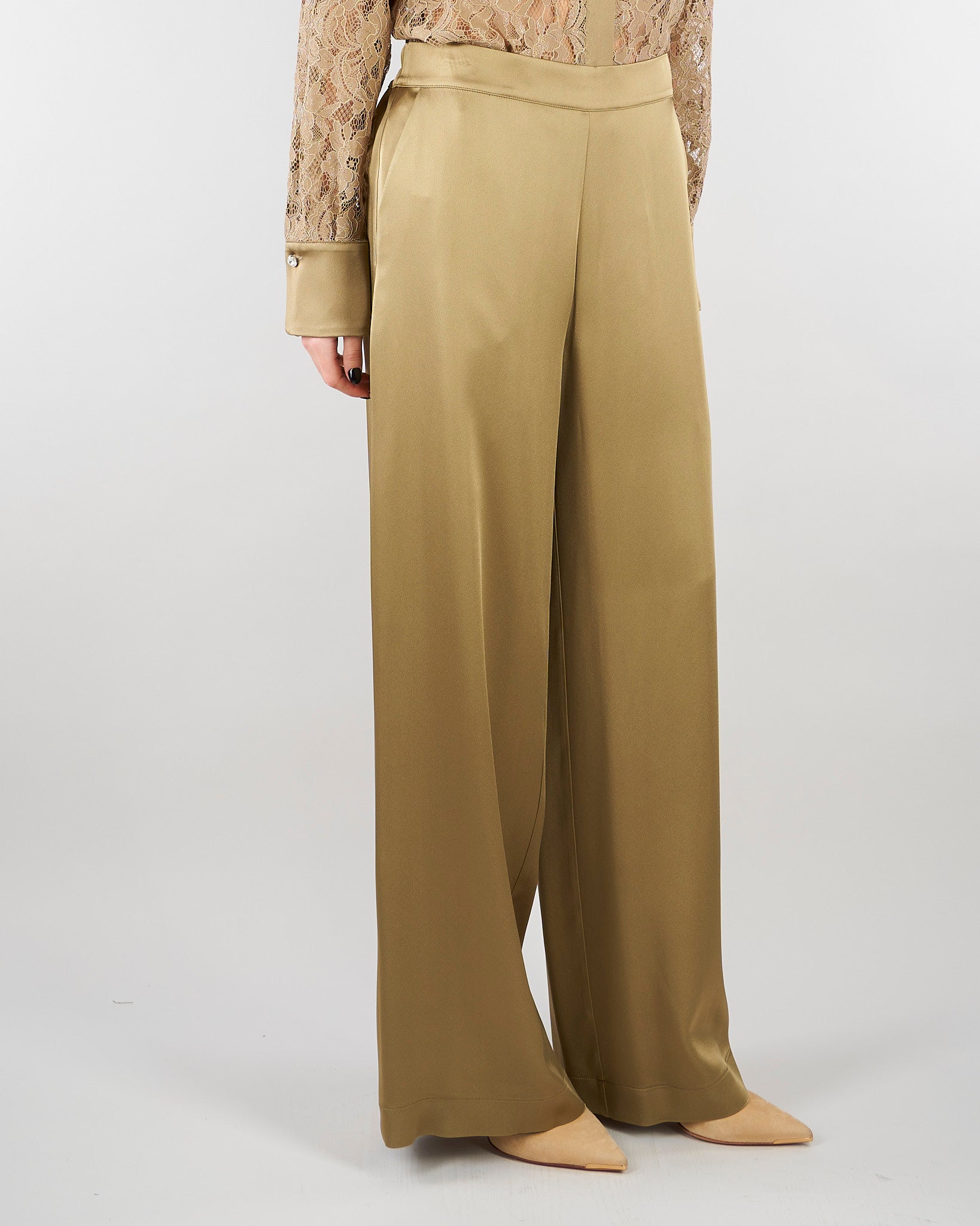 Pantalone Verde in satin wide leg E2259420 30 CLIPS 