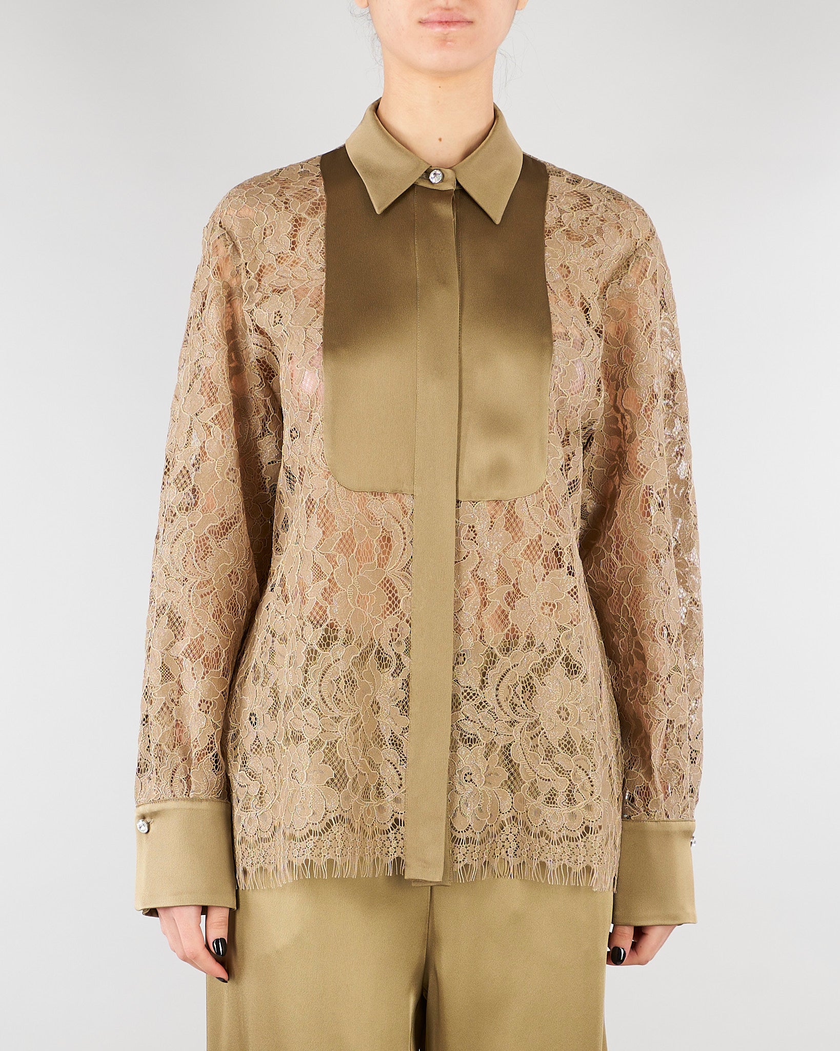 Camicia Verde in pizzo con dettagli in satin E3809739 30 CLIPS 