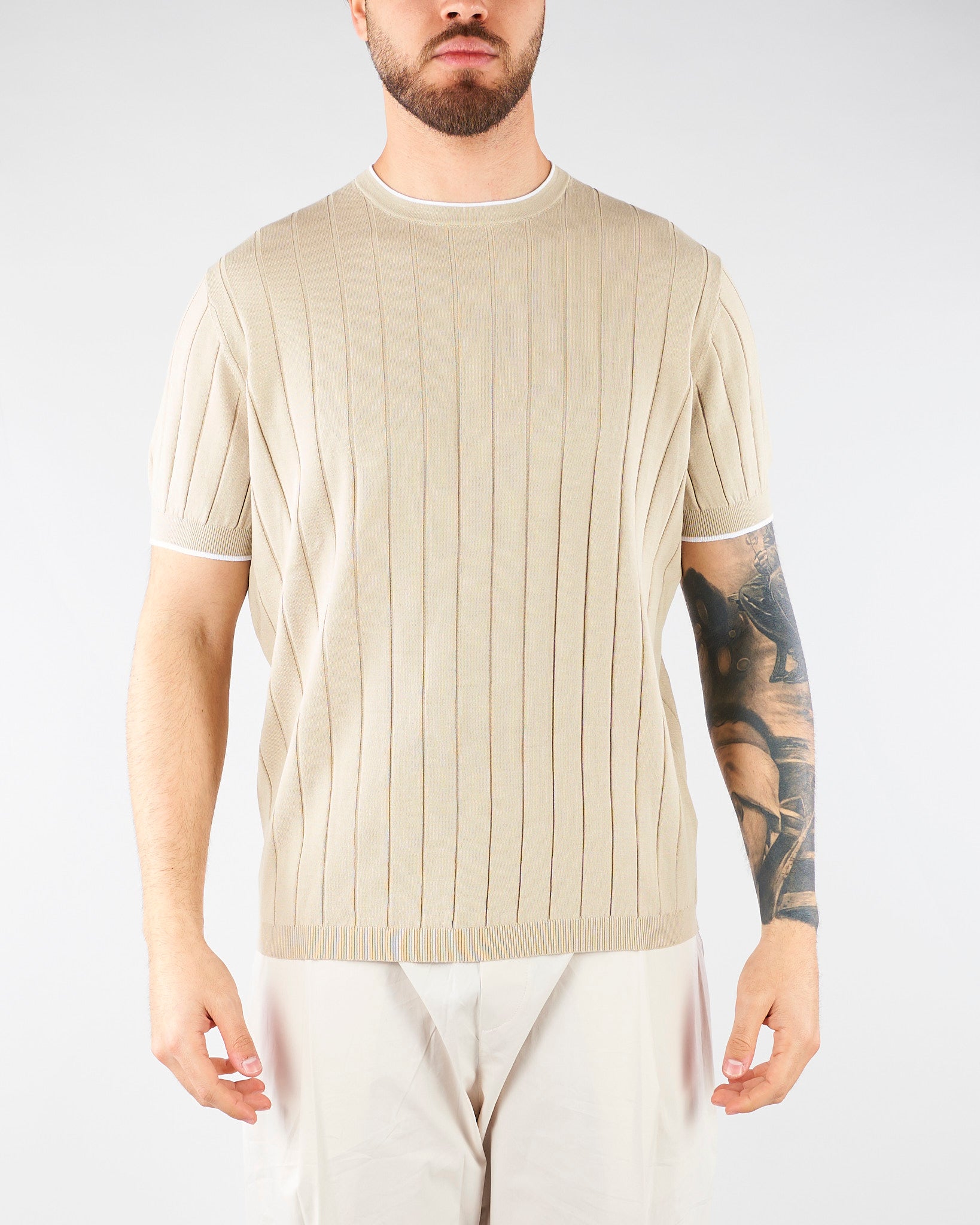 Maglia Sabbia in cotone a costine con profili a contrasto DK17020 30 DIKTAT 