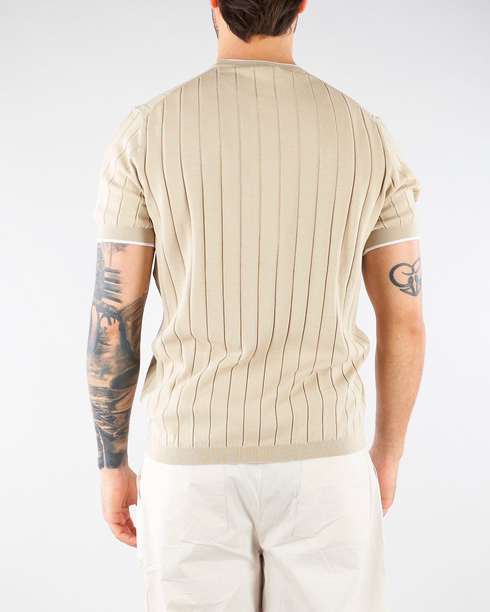 Maglia Sabbia in cotone a costine con profili a contrasto DK17020 30 DIKTAT 