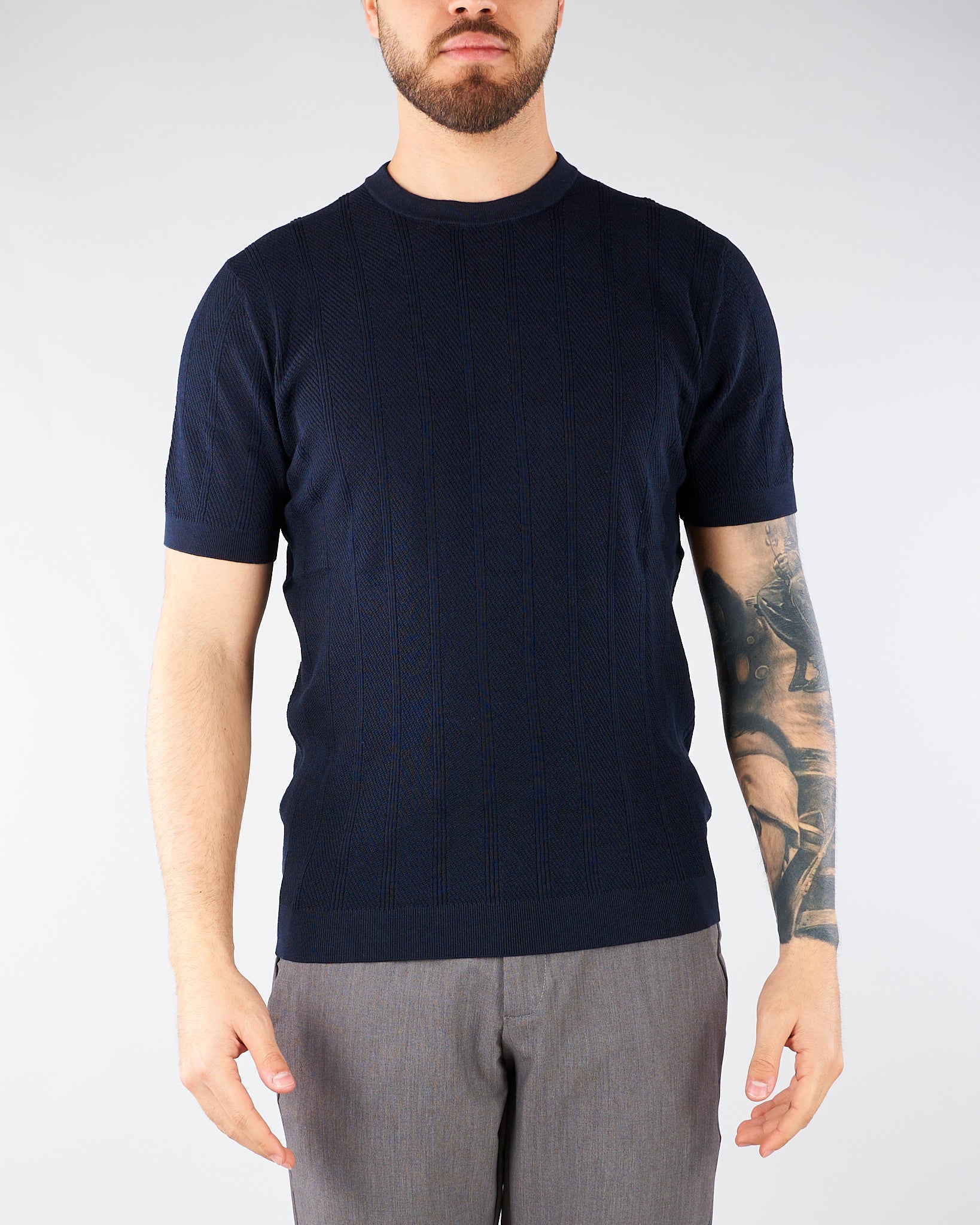Maglia Blu jacquard in pura seta e cotone DK17058 89 DIKTAT 